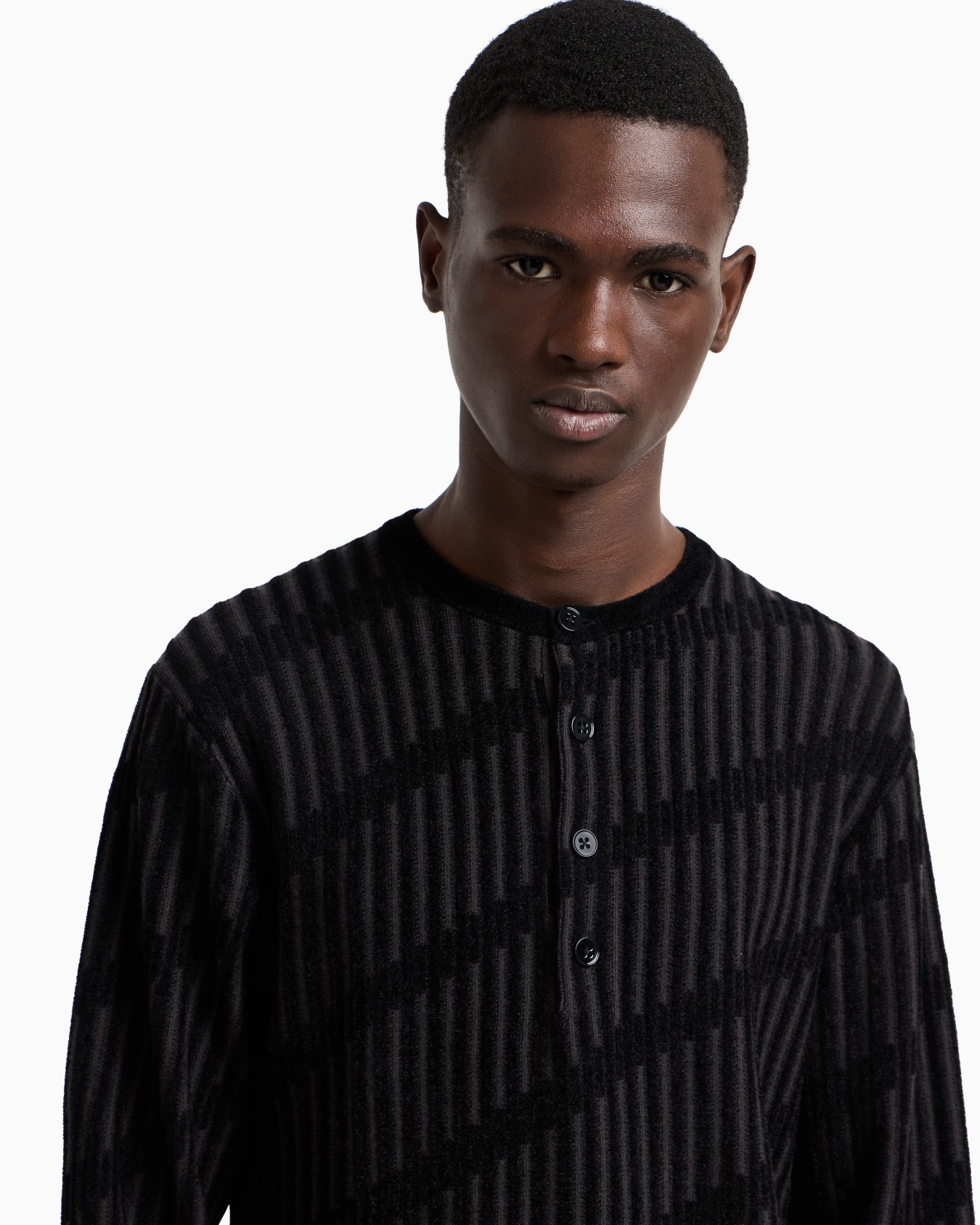 Henley collar jumper in two-tone jacquard chenille and wool Slide 5