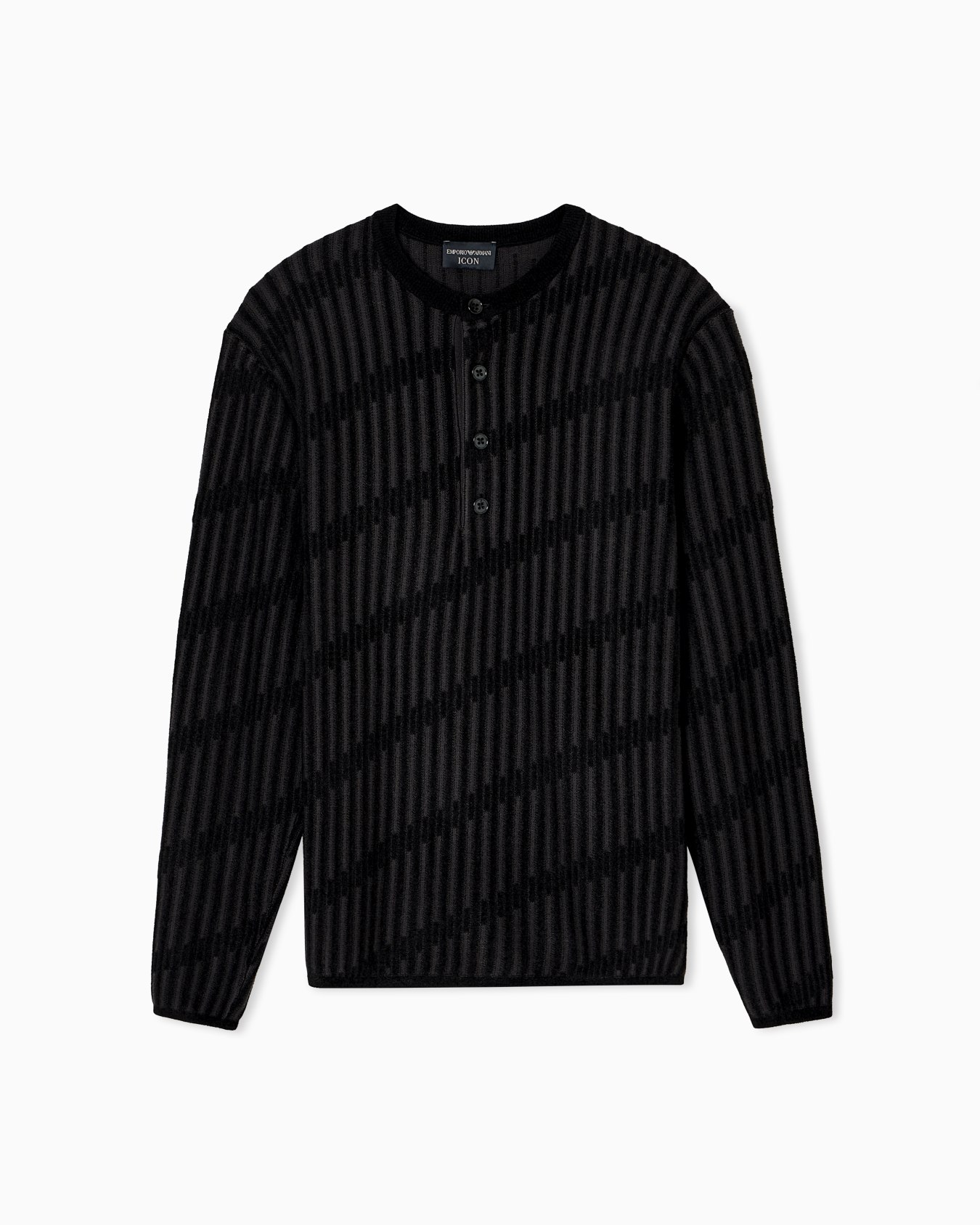 Henley collar jumper in two-tone jacquard chenille and wool Slide 0