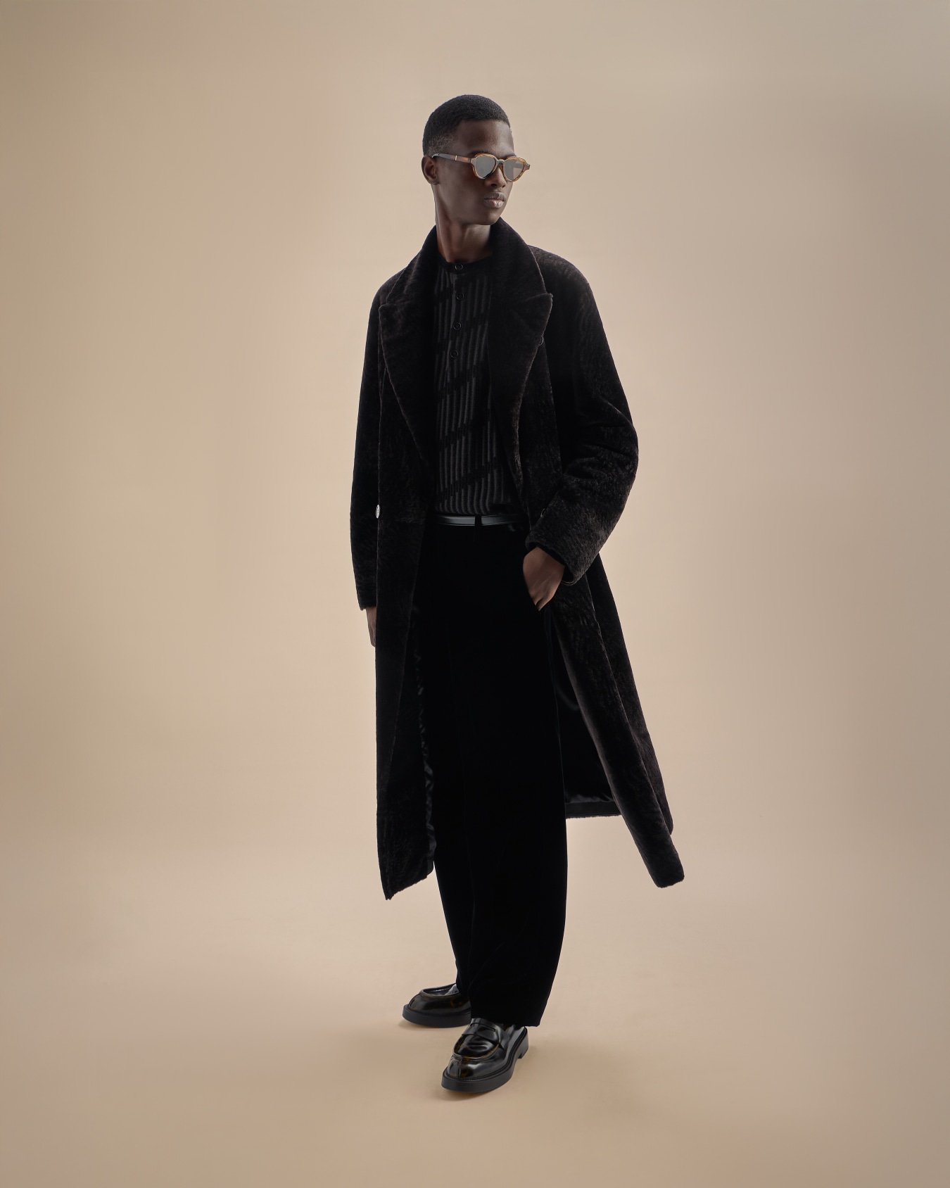 Henley collar jumper in two-tone jacquard chenille and wool Slide 6