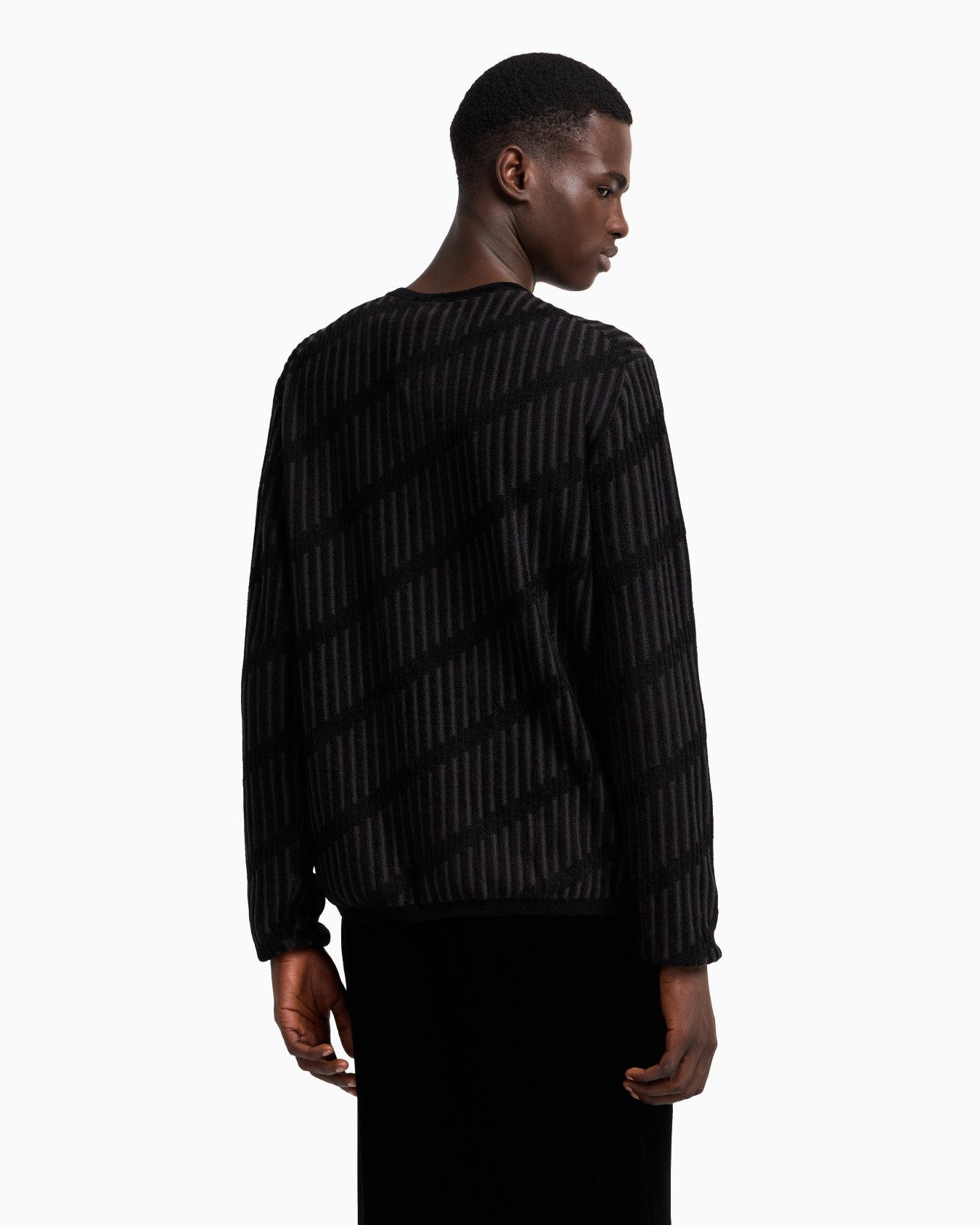 Henley collar jumper in two-tone jacquard chenille and wool Slide 3