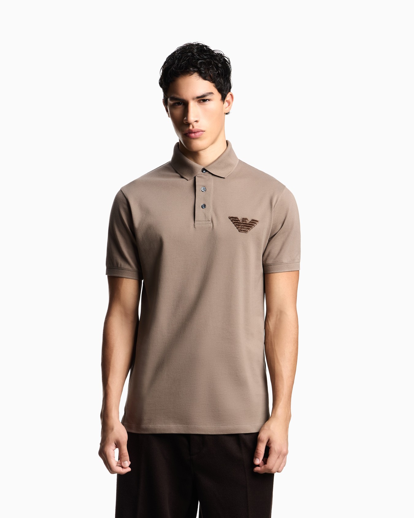 Piqué jersey polo shirt with eagle patch Slide 3