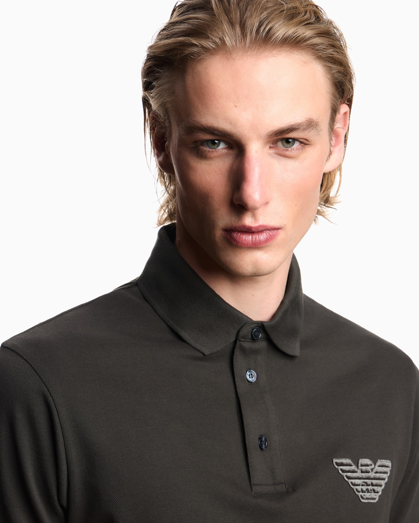 Piqué jersey polo shirt with eagle patch Slide 4