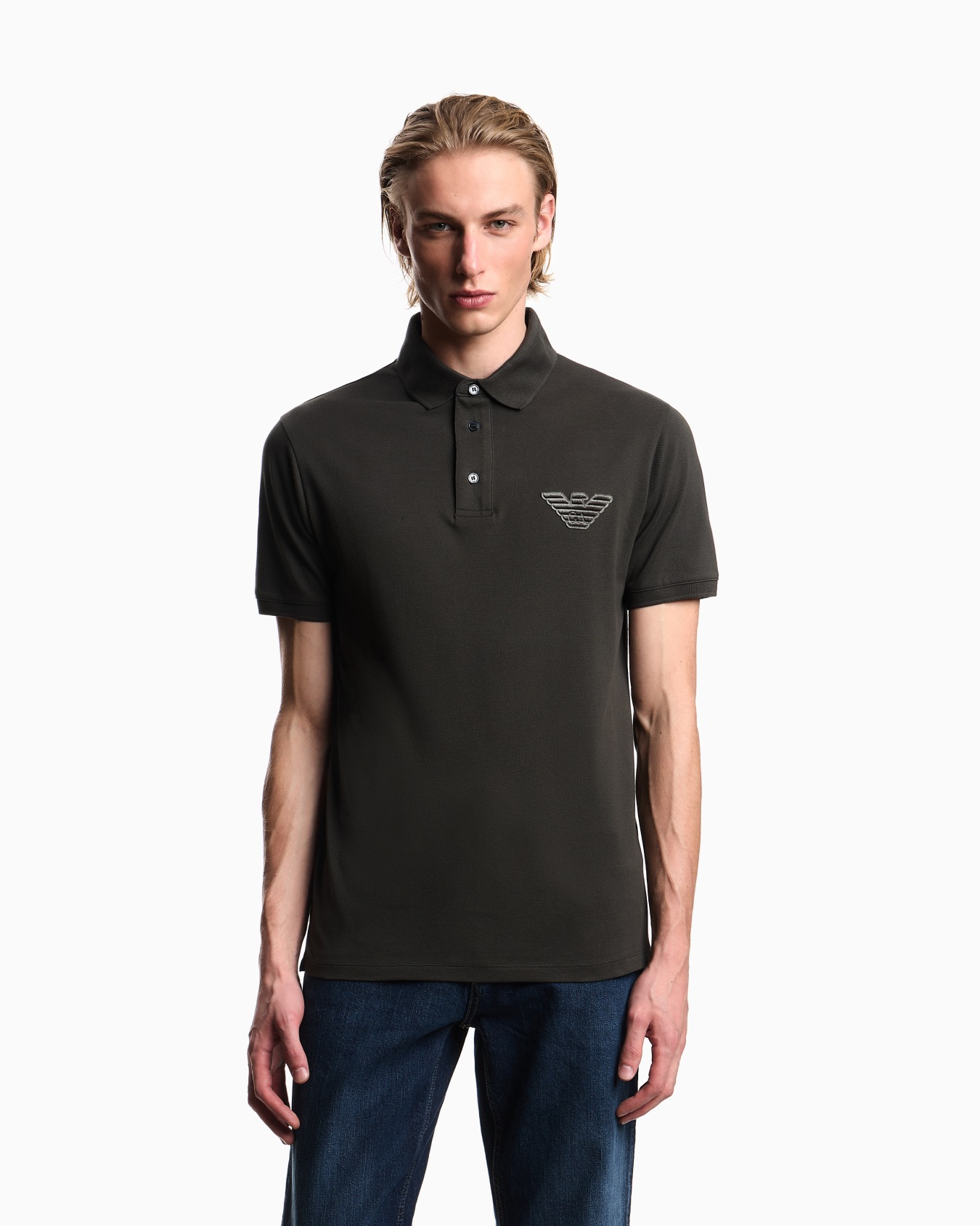 Piqué jersey polo shirt with eagle patch Slide 3