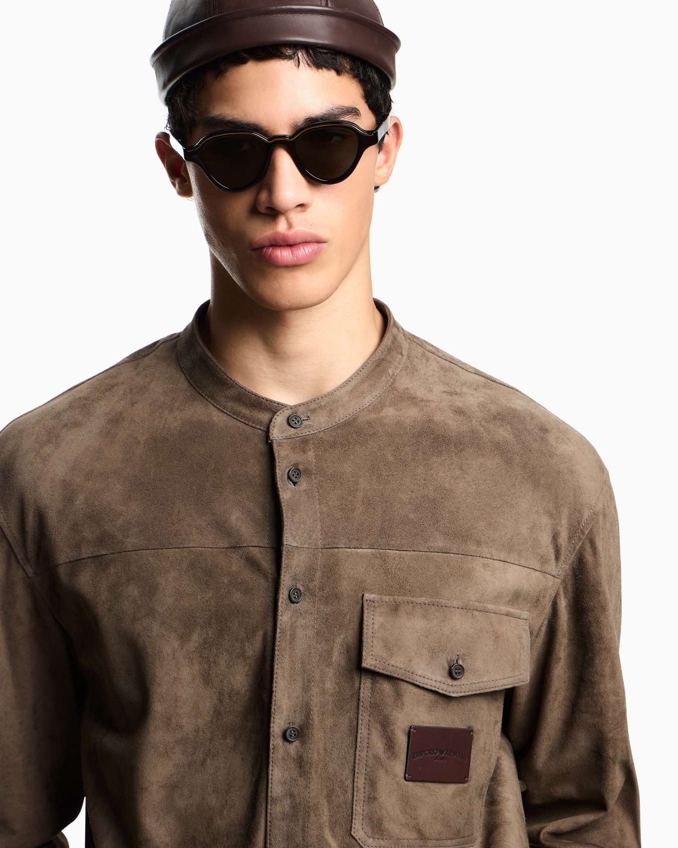 Goat suede shirt jacket with guru collar Slide 4