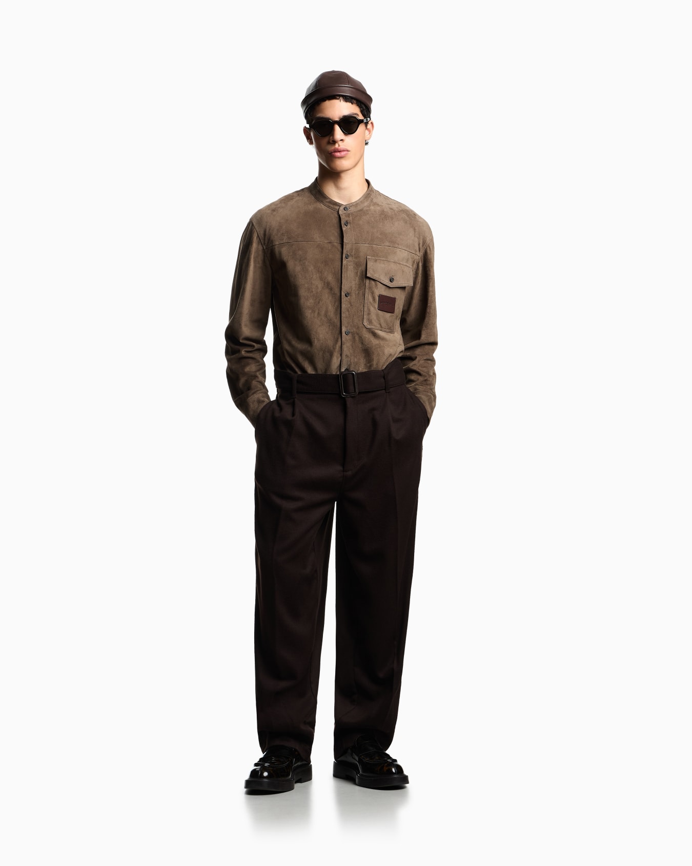 Goat suede shirt jacket with guru collar Slide 1