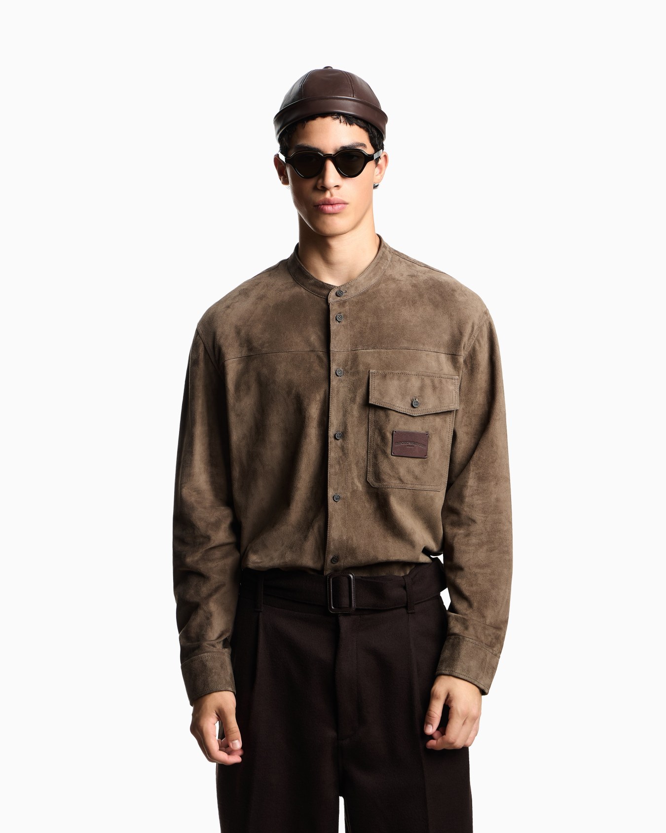 Goat suede shirt jacket with guru collar Slide 3