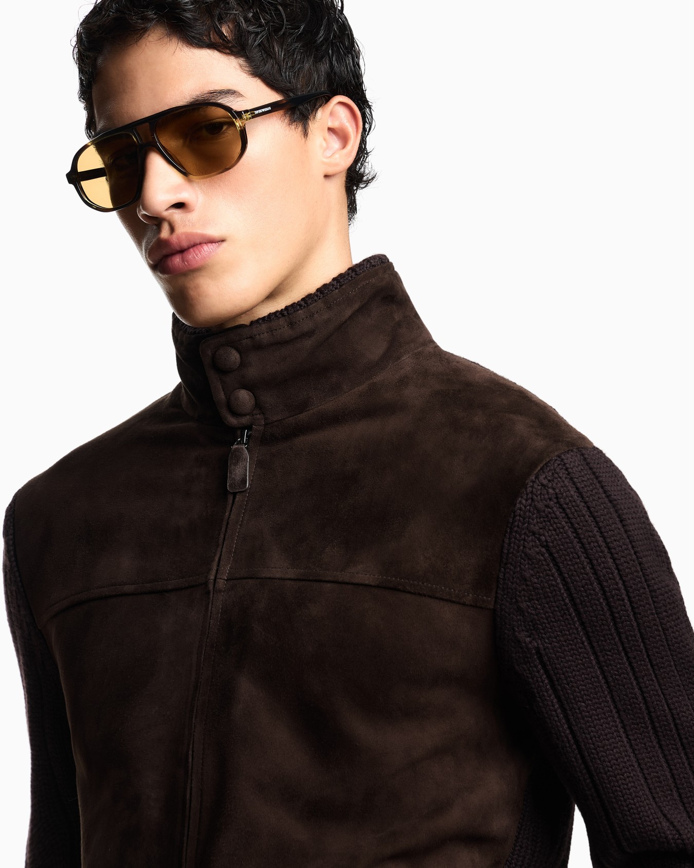 Suede and wool-blend knit blouson Slide 4