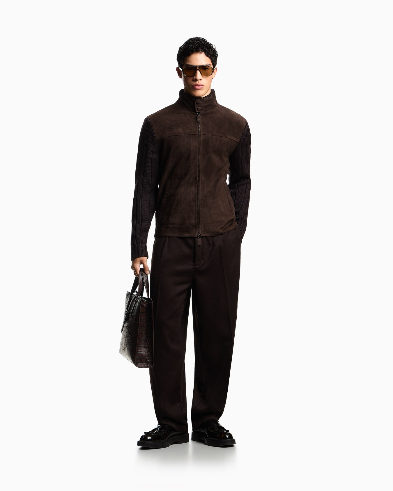 Suede and wool-blend knit blouson Slide 1