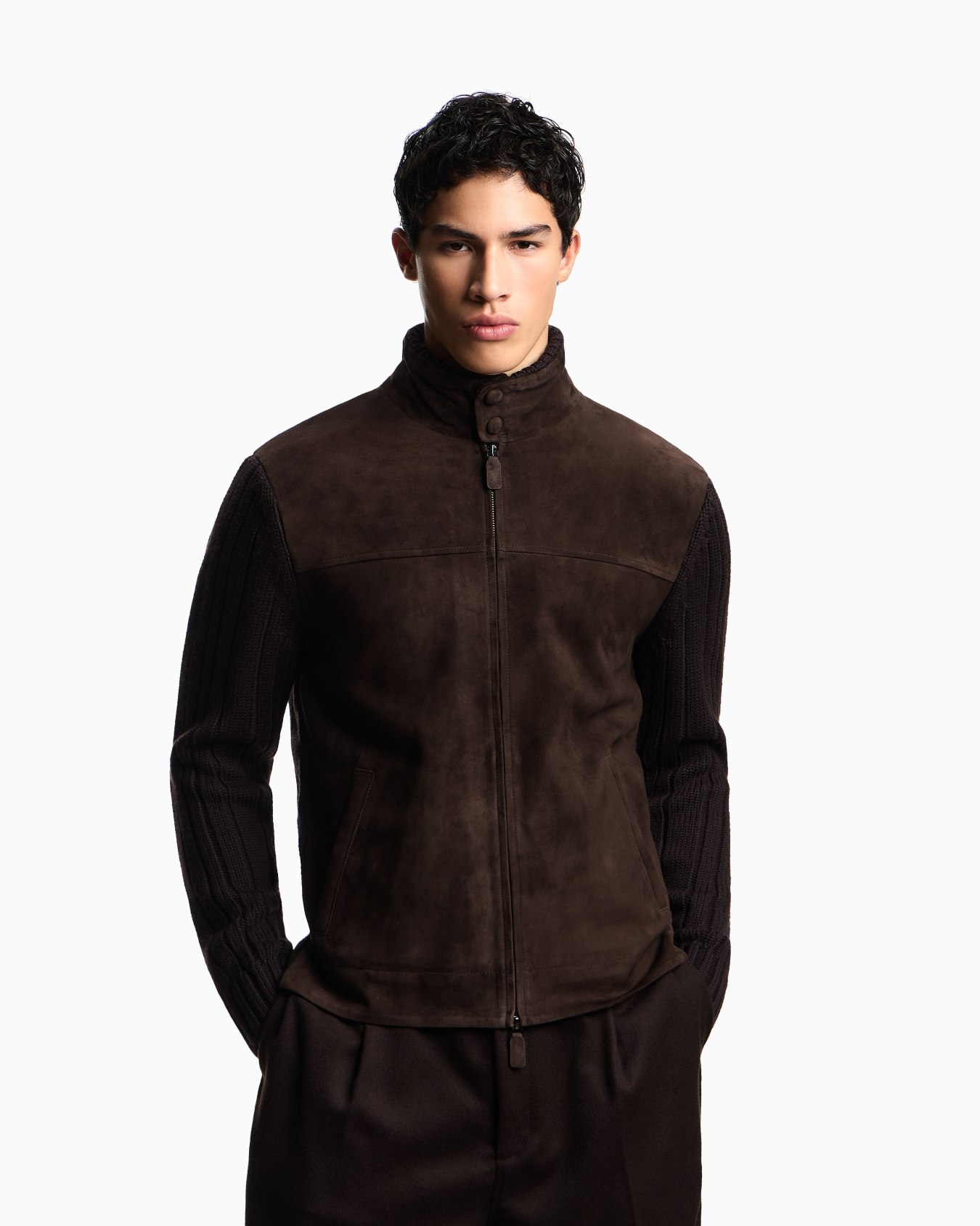 Suede and wool-blend knit blouson Slide 3