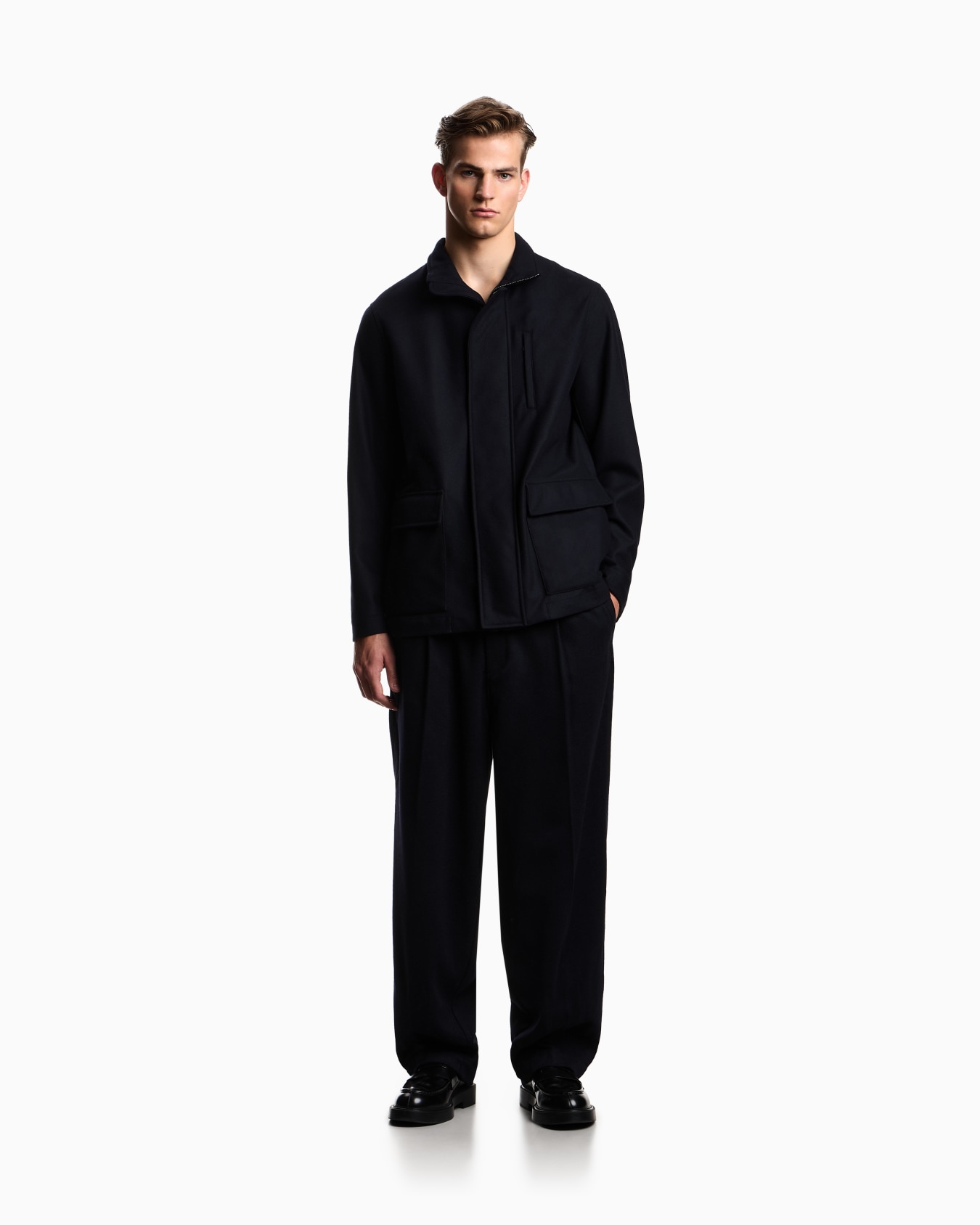 Full-zip wool jersey pea coat Slide 1