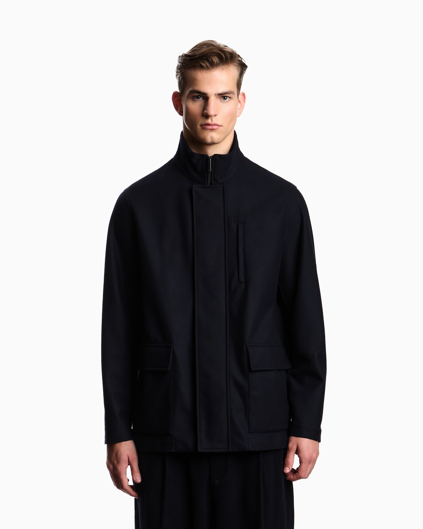 Full-zip wool jersey pea coat Slide 3