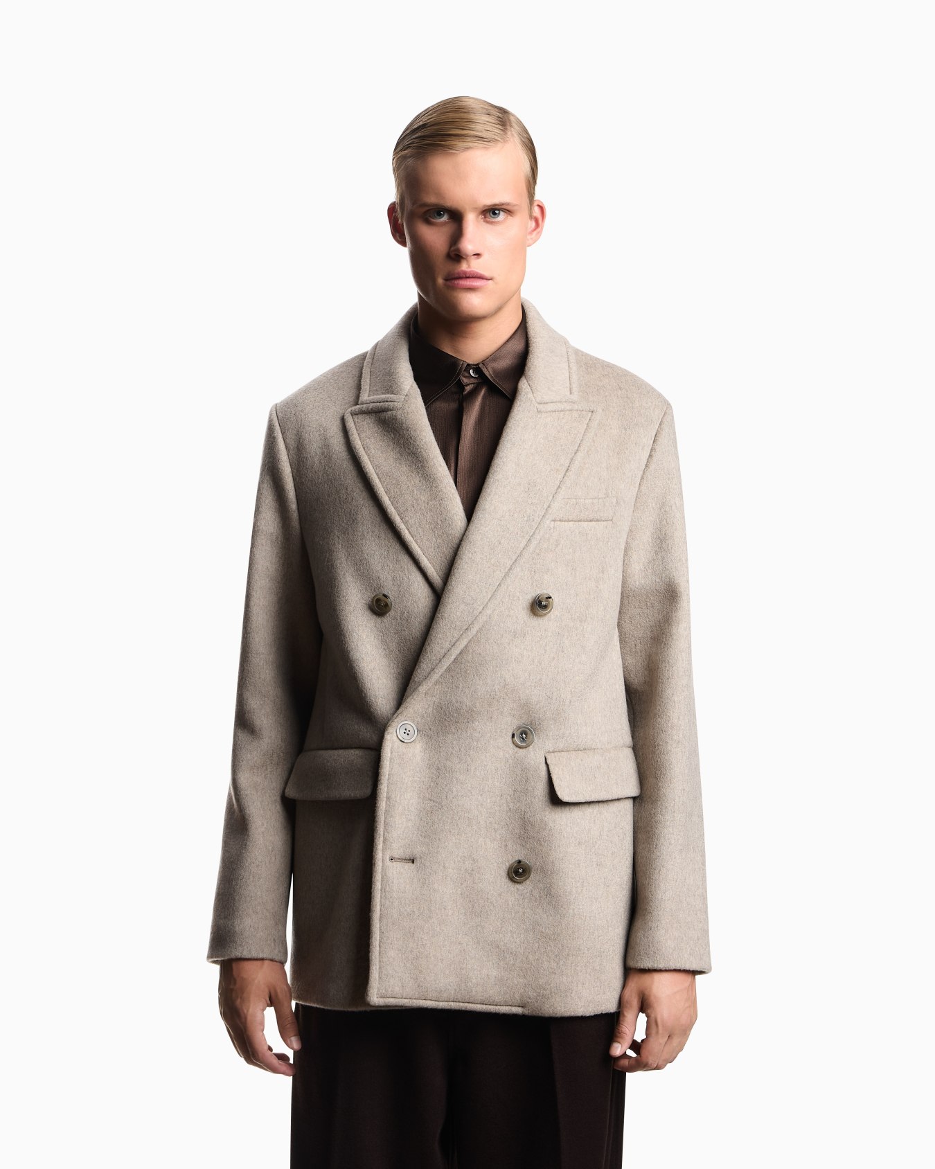 Double-breasted pea coat in virgin-wool bonded drap cloth Slide 3