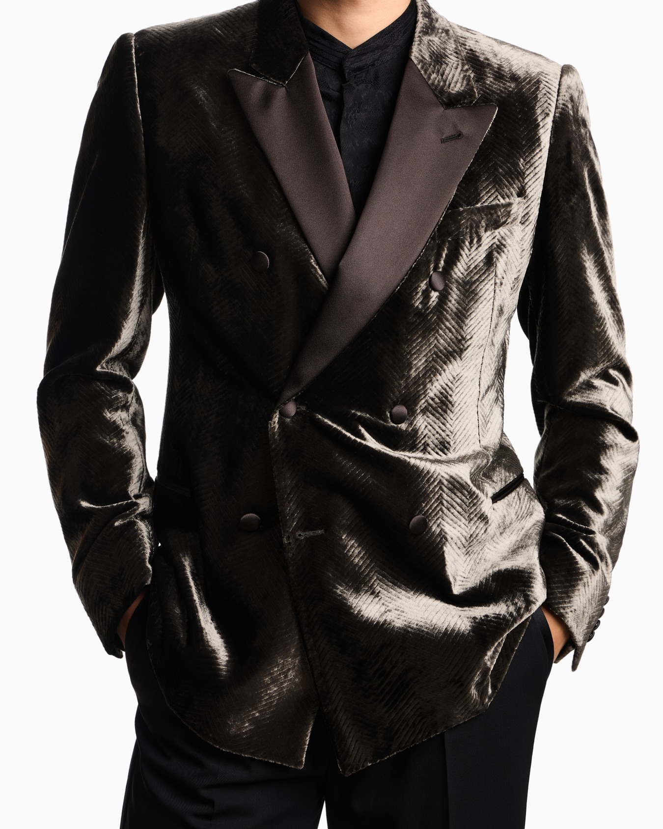 Veste à simple boutonnage en velours imprimé motif chevron Diapositive 4