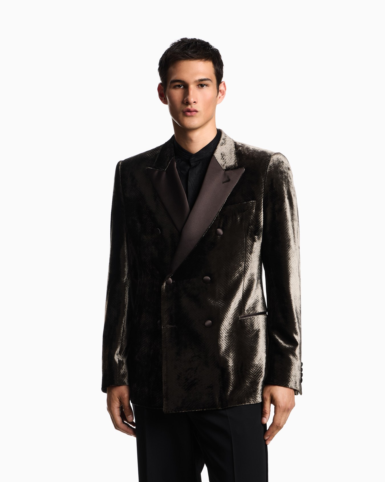 Veste à simple boutonnage en velours imprimé motif chevron Diapositive 3