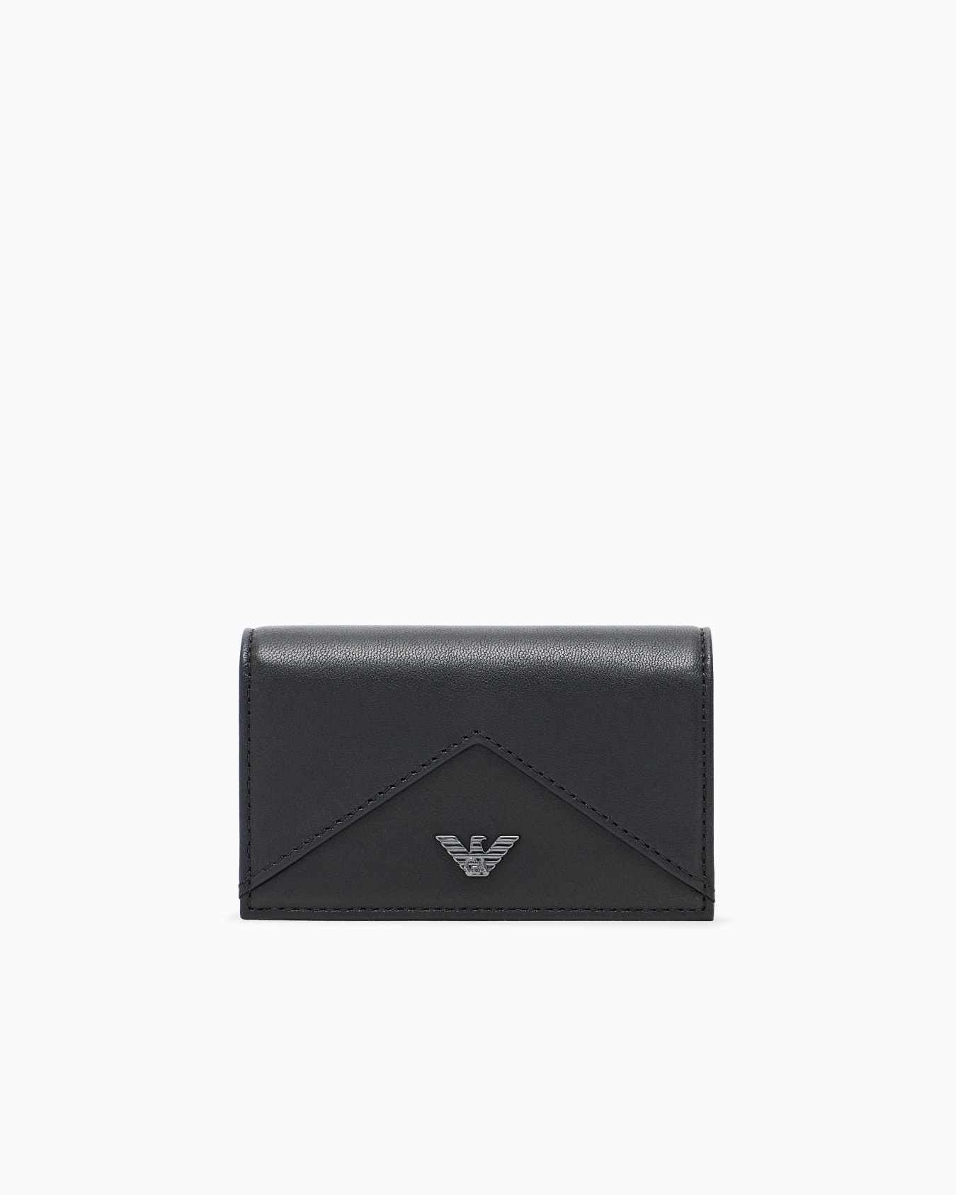 Nappa leather card holder with flap with geometric detail Slide 0