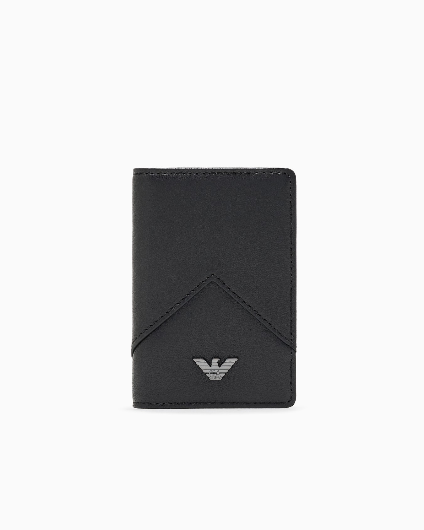 Nappa leather trifold card holder with geometric detail Slide 0