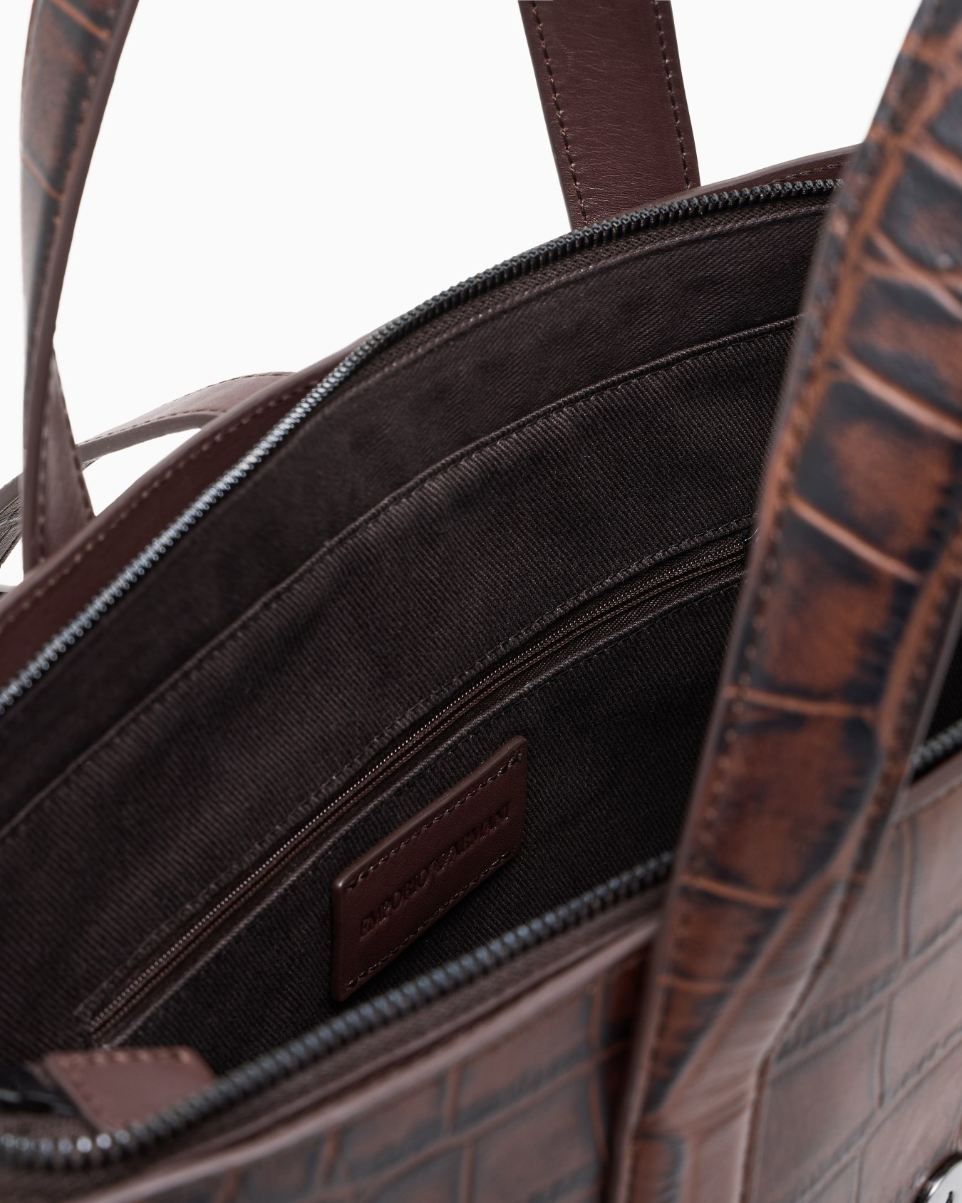 Crocodile-embossed leather briefcase Slide 3