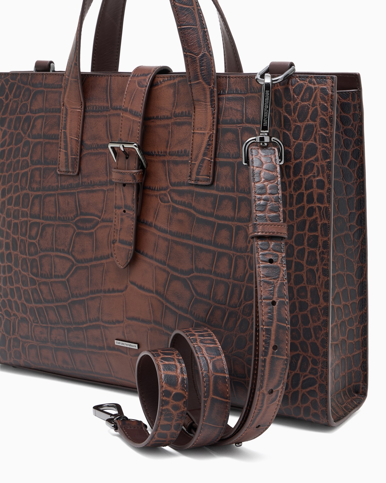 Crocodile-embossed leather briefcase Slide 4