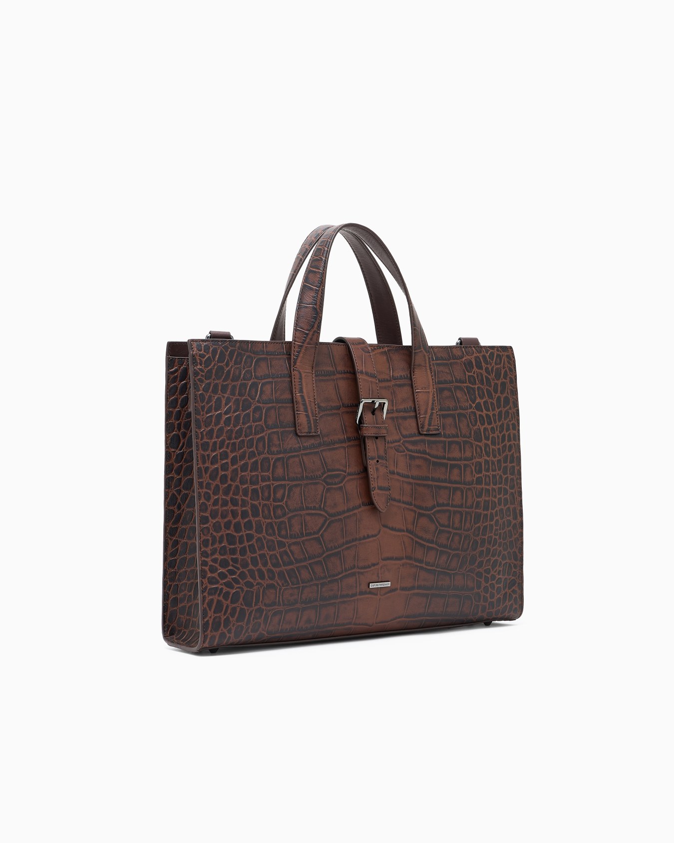 Crocodile-embossed leather briefcase Slide 1