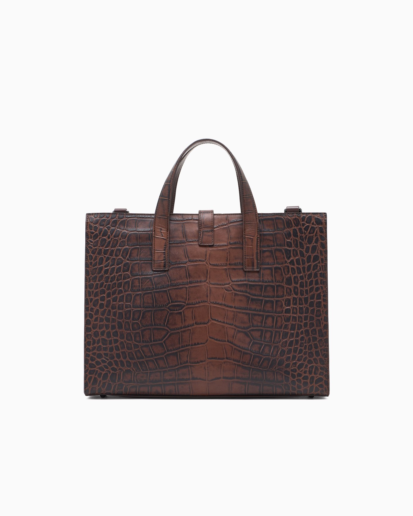 Crocodile-embossed leather briefcase Slide 2