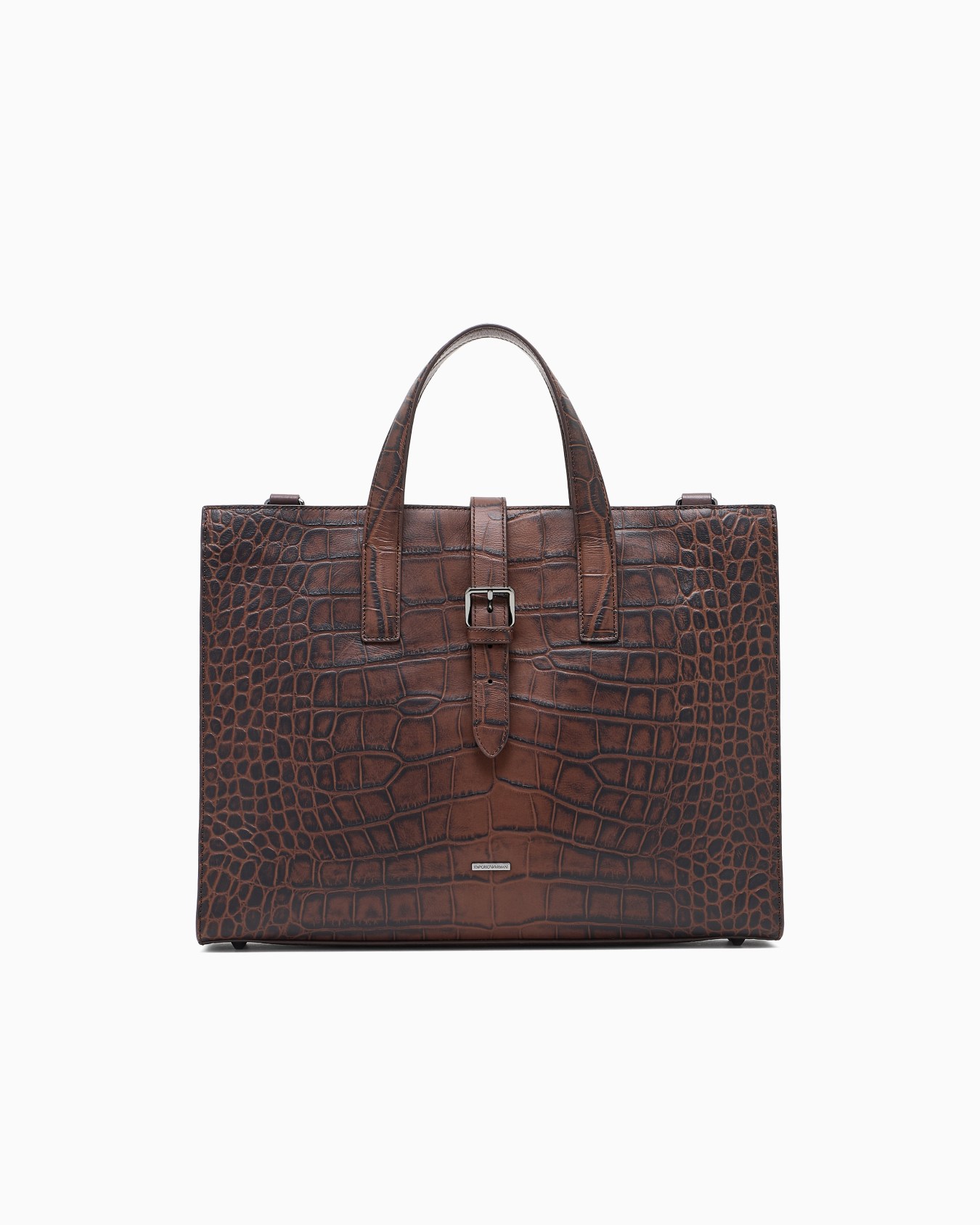 Crocodile-embossed leather briefcase Slide 0