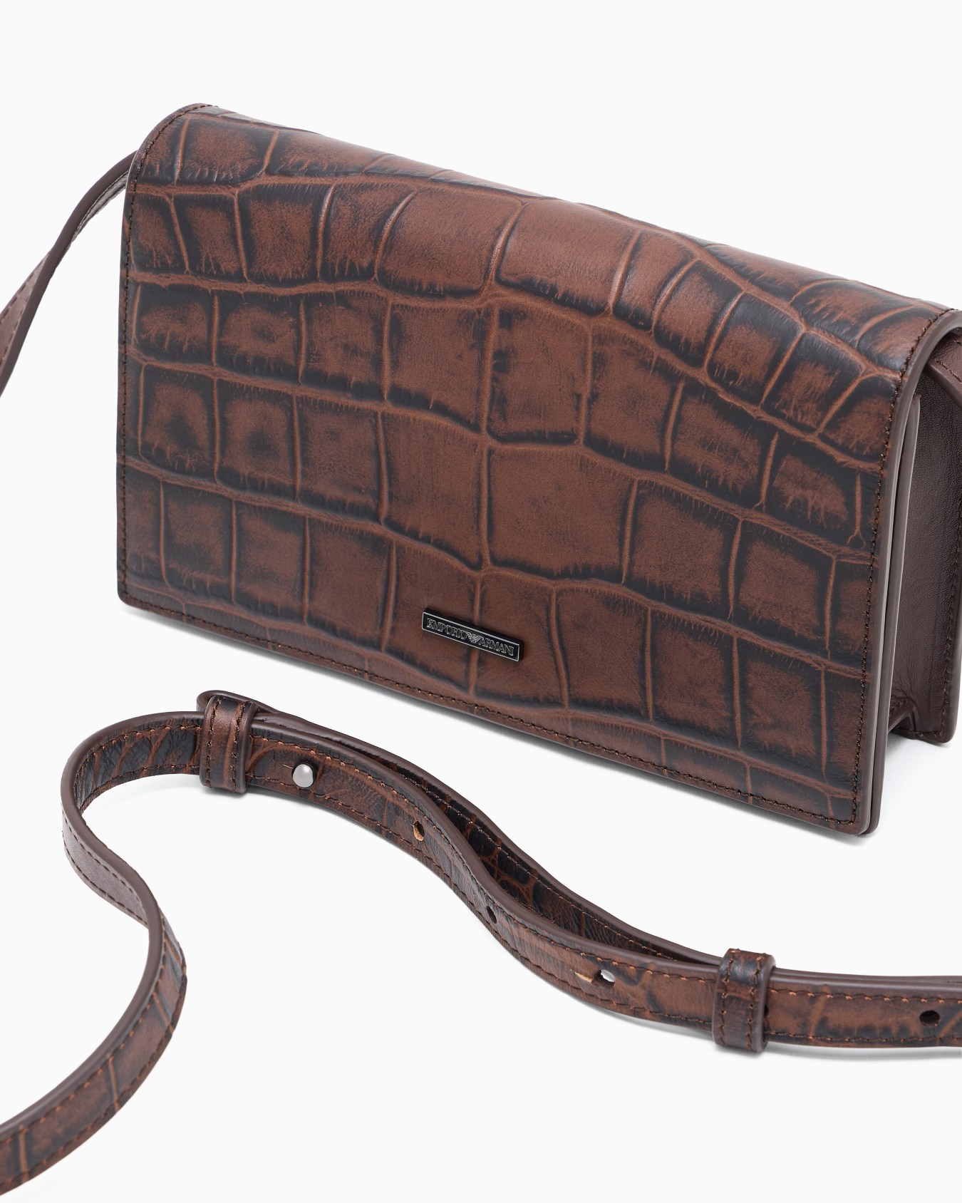 Trousse à accessoires avec bandoulière en cuir imprimé crocodile Diapositive 3