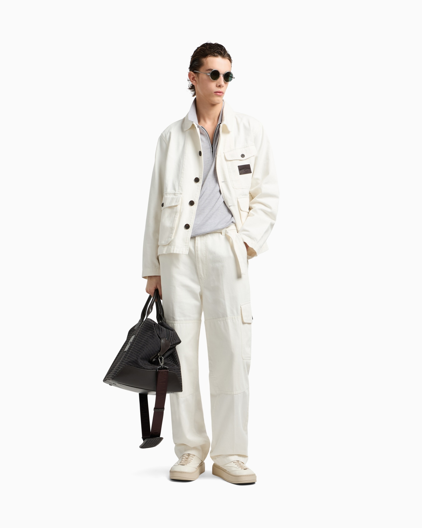 Pantalon cargo en sergé effet denim avec ceinture Diapositive 2