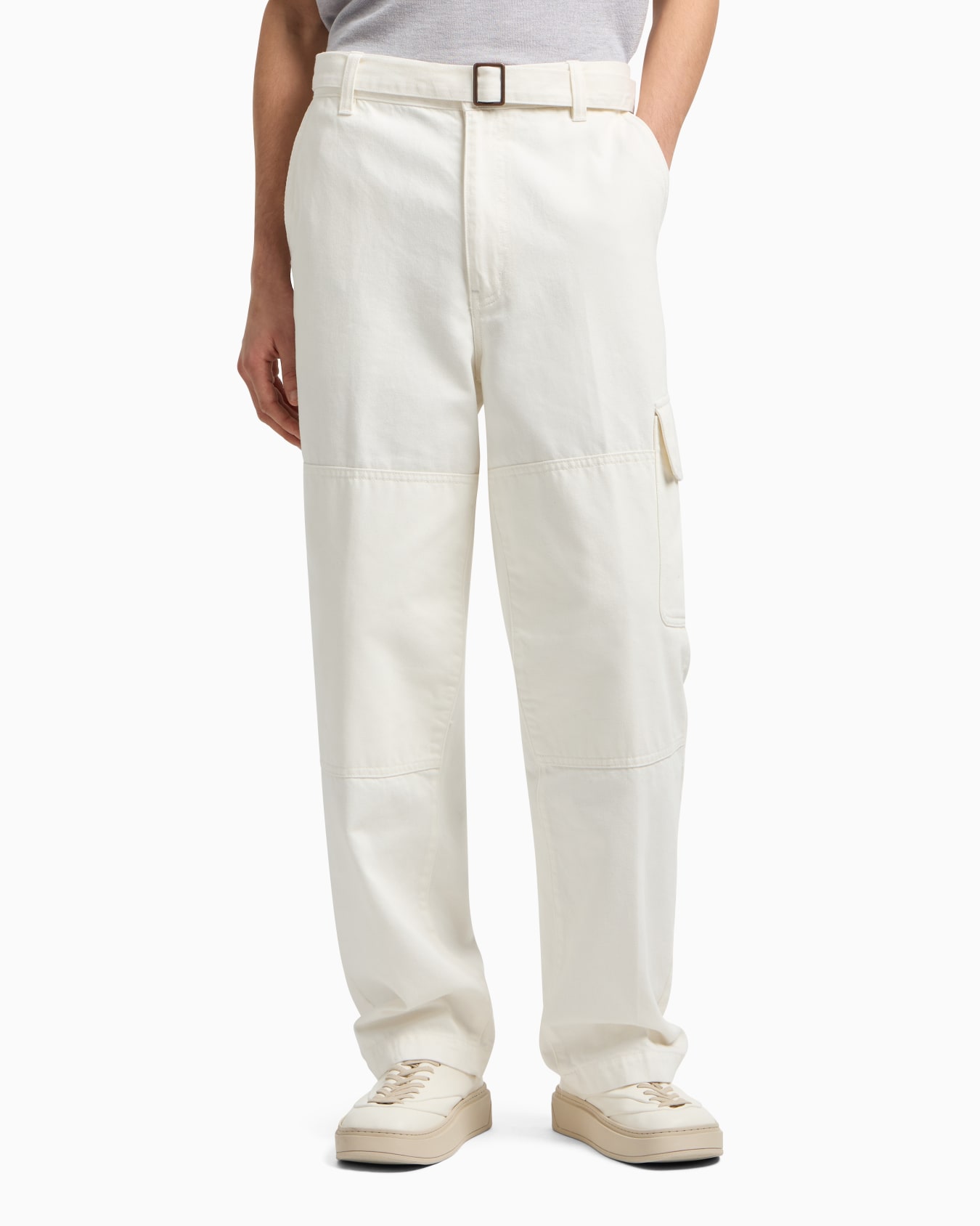 Pantalon cargo en sergé effet denim avec ceinture Diapositive 4