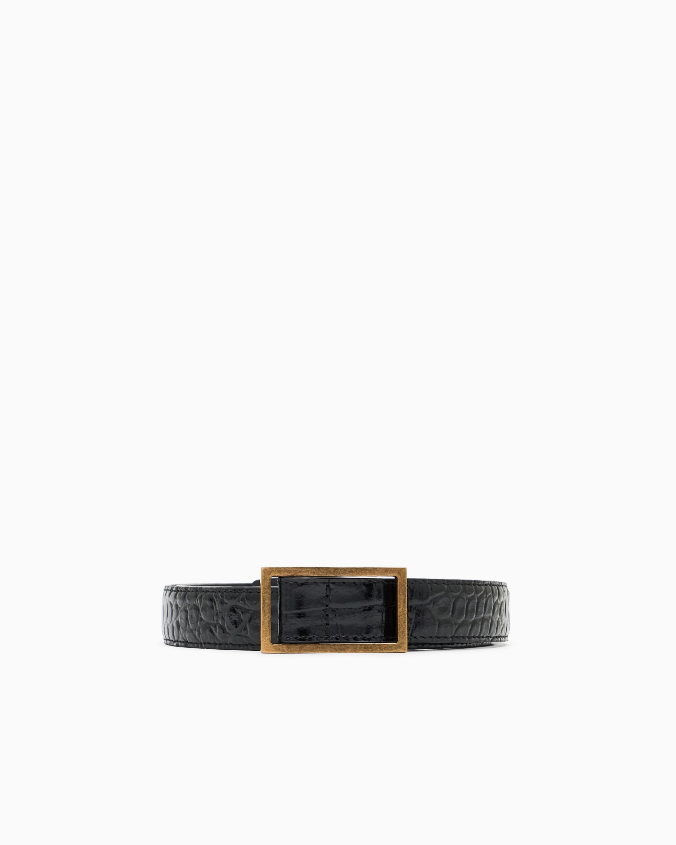 Belt in mock-croc leather with plate Slide 0
