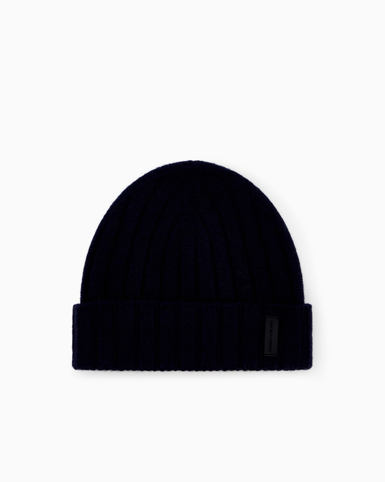 Beanie hat ribbed wool and cashmere with folded cuff Slide 0