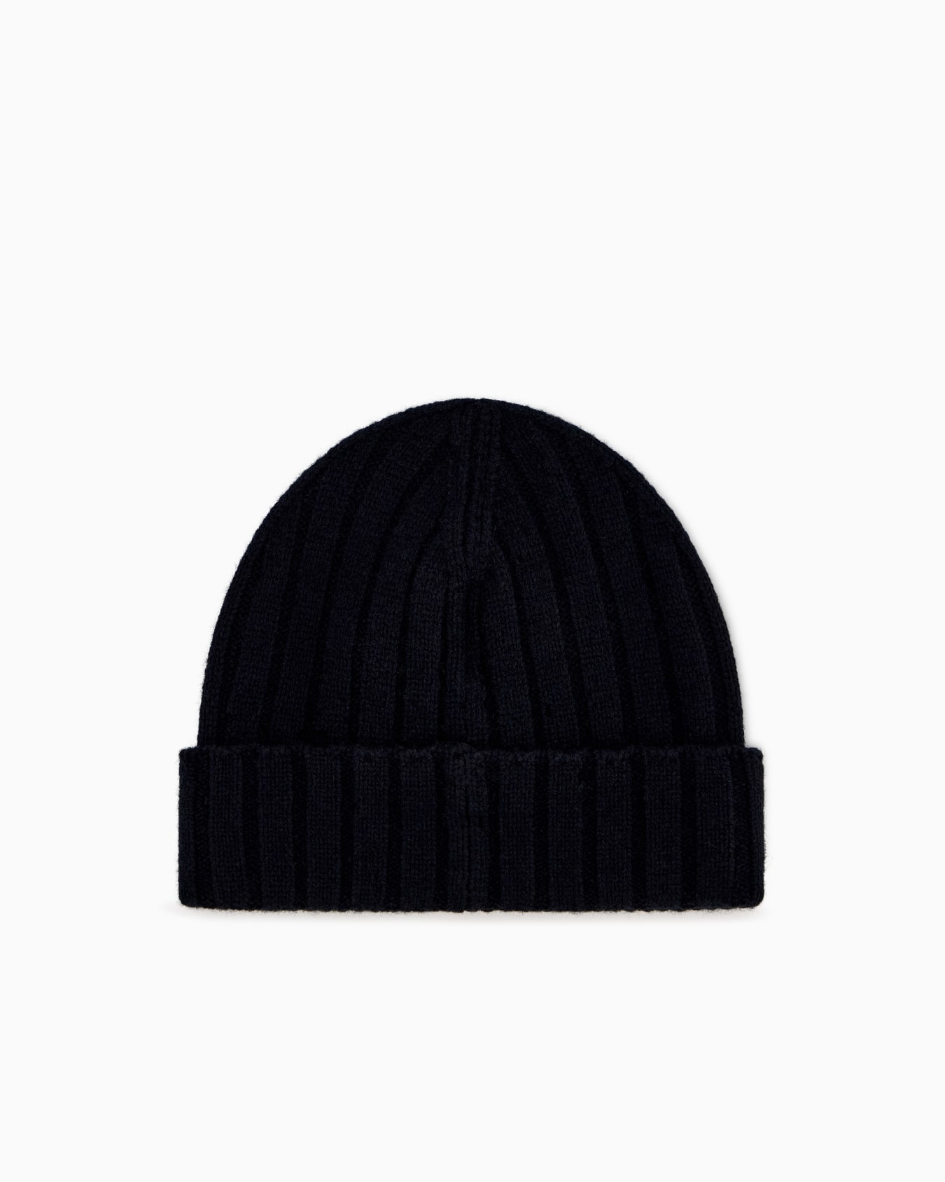Beanie hat ribbed wool and cashmere with folded cuff Slide 1
