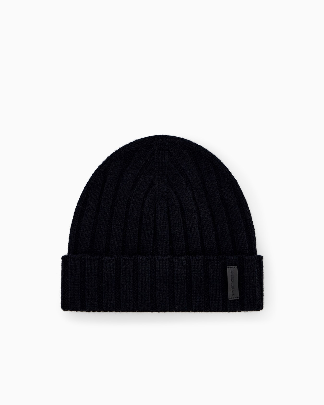 Beanie hat ribbed wool and cashmere with folded cuff Slide 0