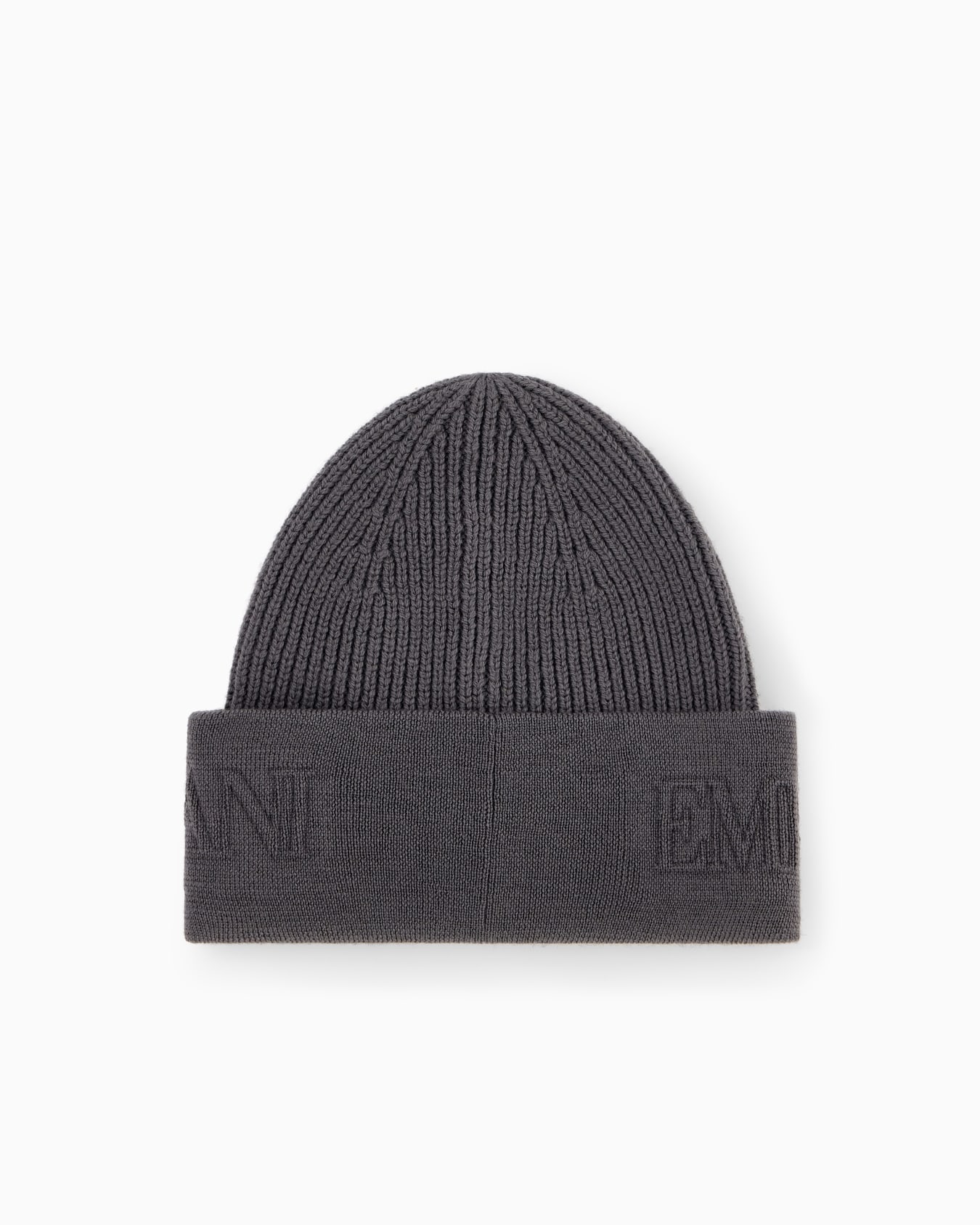 Beanie hat in ribbed virgin wool with embossed logo on cuff Slide 1