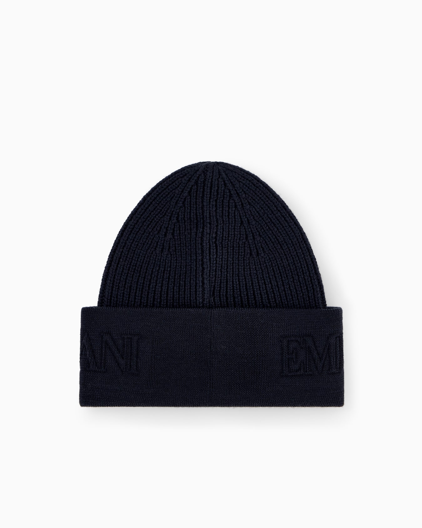 Gorro de lana virgen de punto canalé con logo en relieve Diapositiva 1