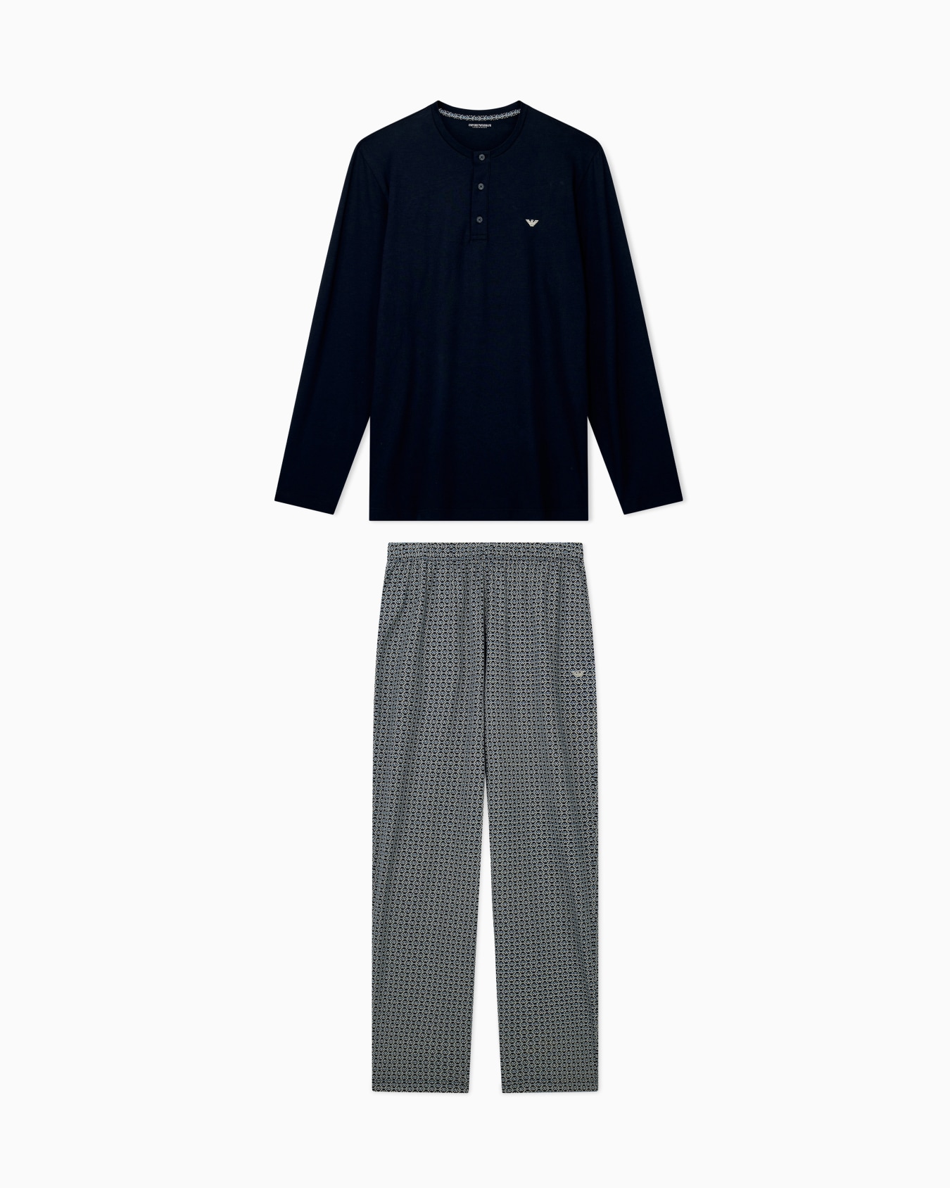Cotton pyjama set with Henley top and geometric trousers 슬라이드 0