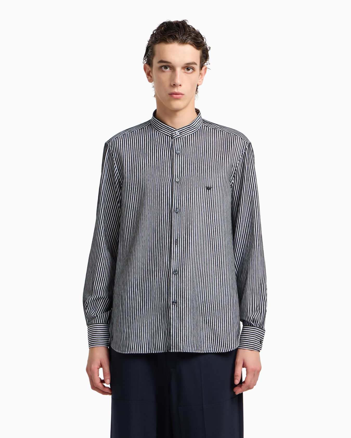 Chemise col officier en chenille avec motif à rayures Diapositive 4