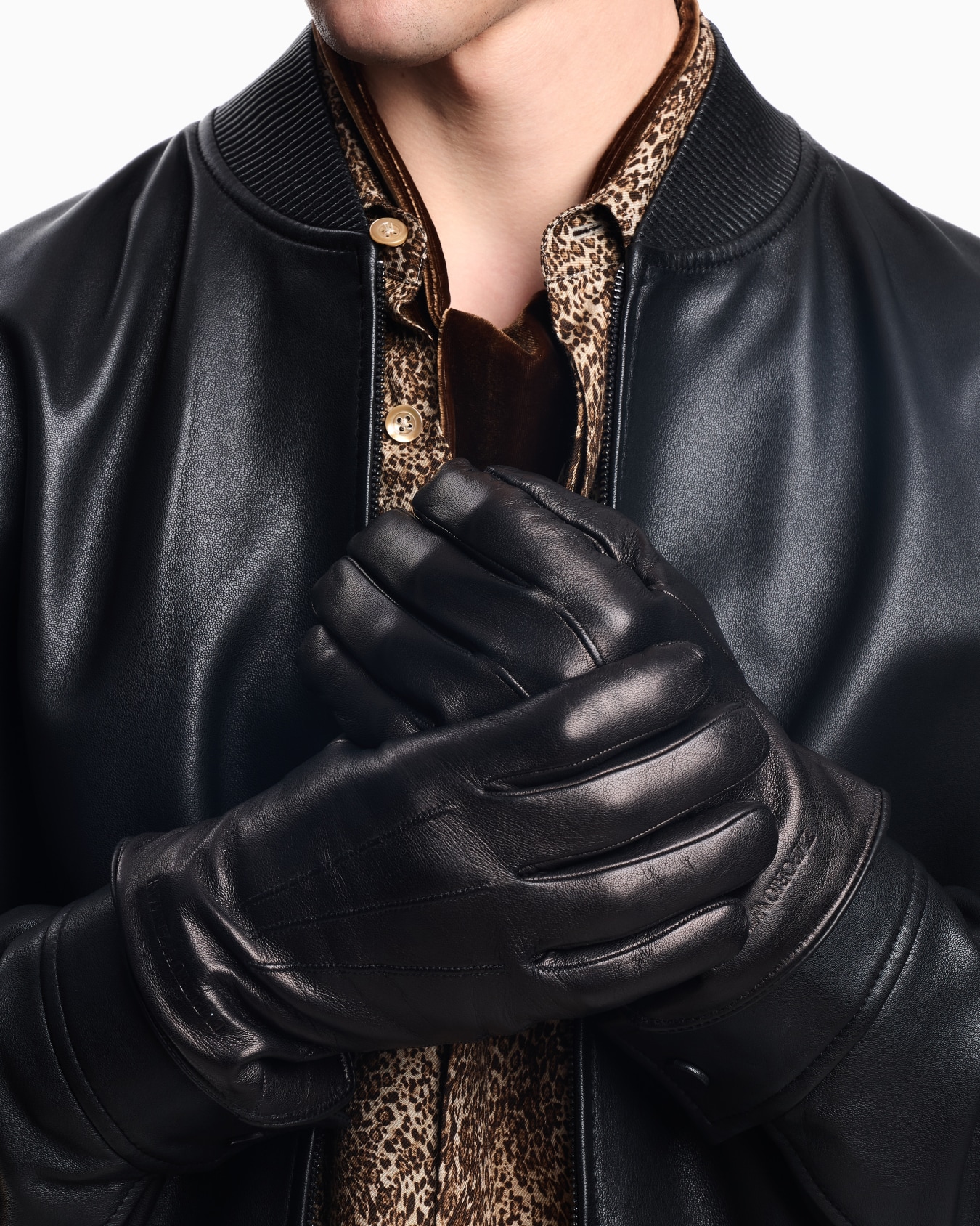 Lambskin nappa leather gloves with baguette detail Slide 2