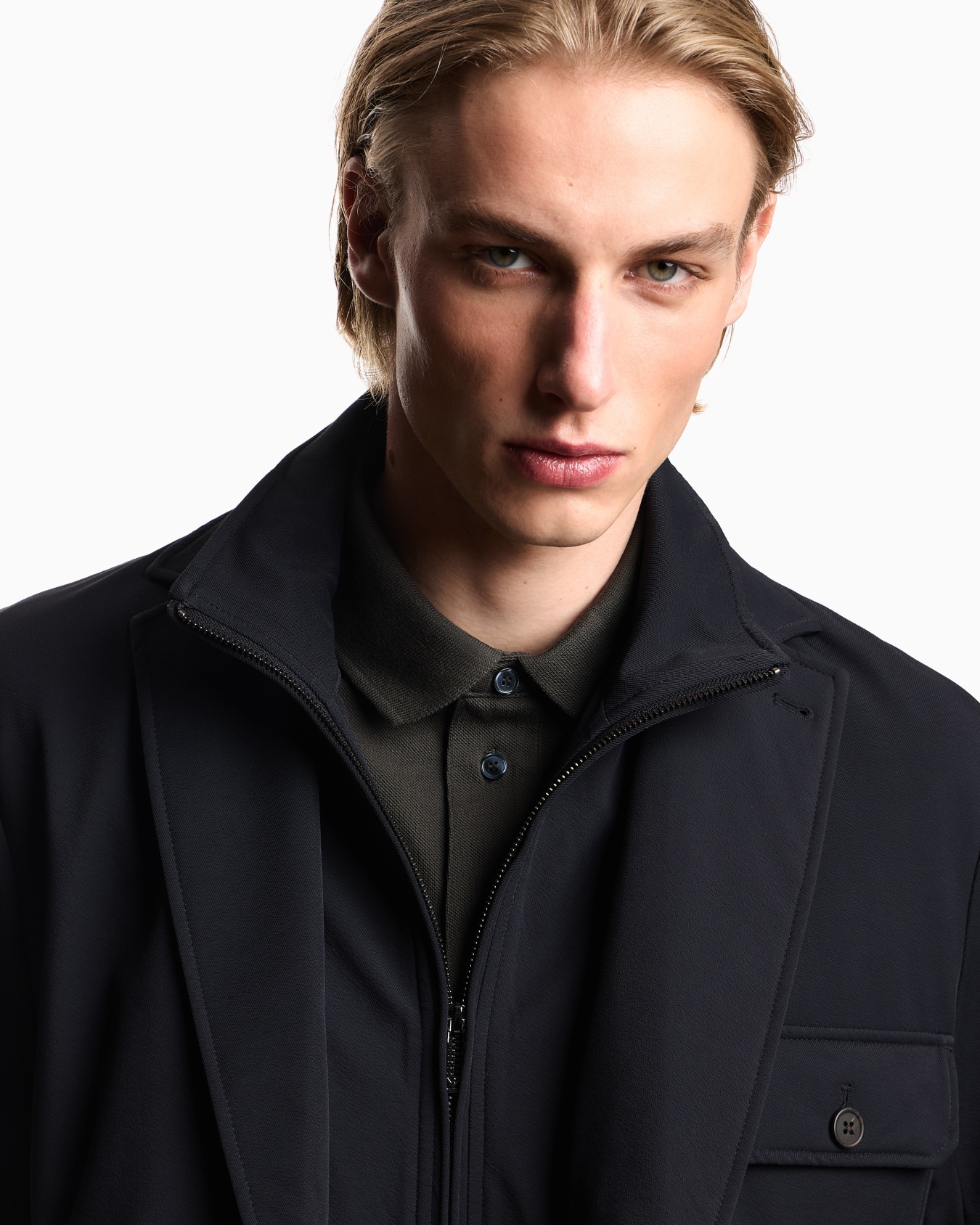 Padded multi-pocket blazer in nylon stretch twill Slide 4