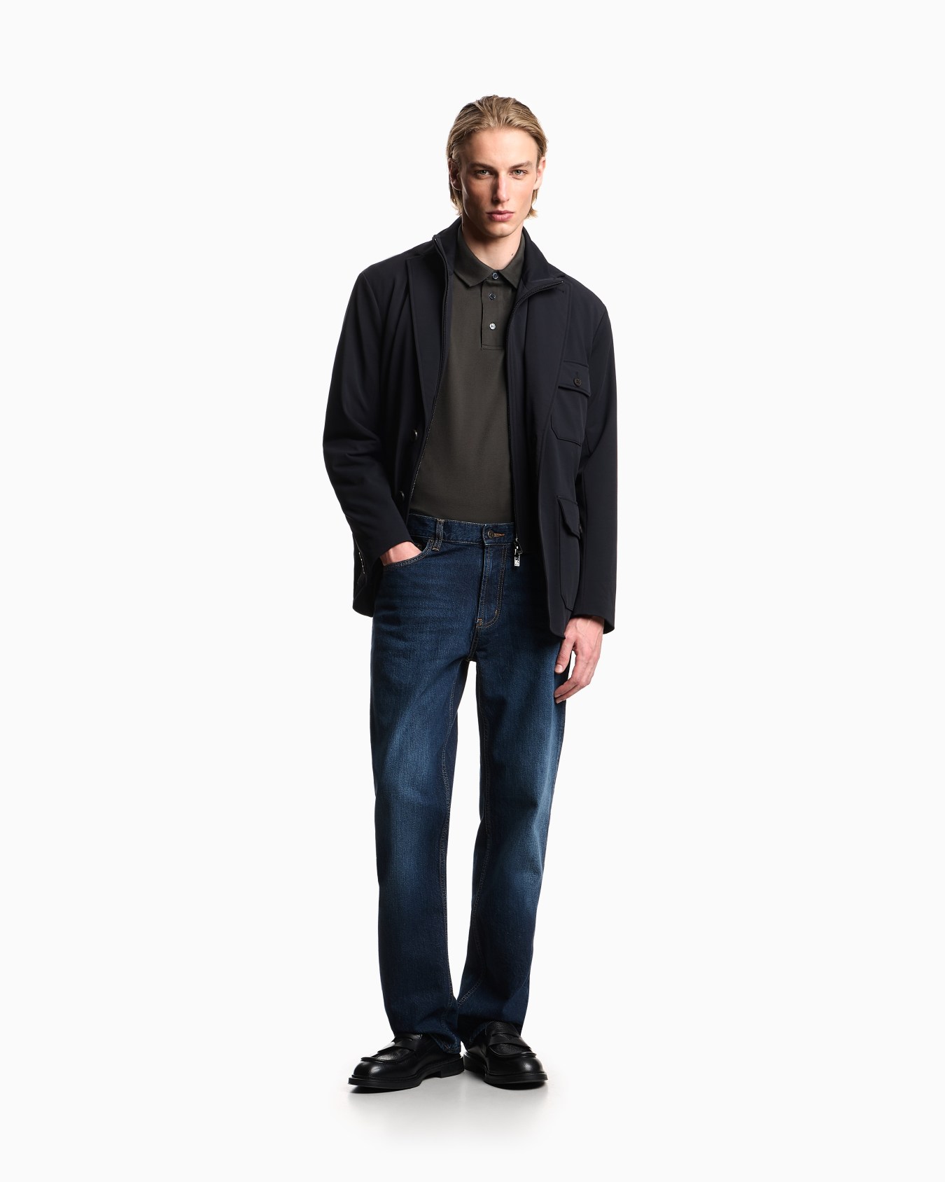 Padded multi-pocket blazer in nylon stretch twill Slide 1