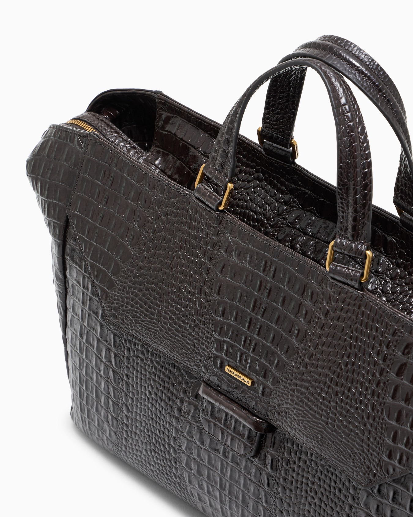 Crocodile-embossed leather briefcase Slide 4