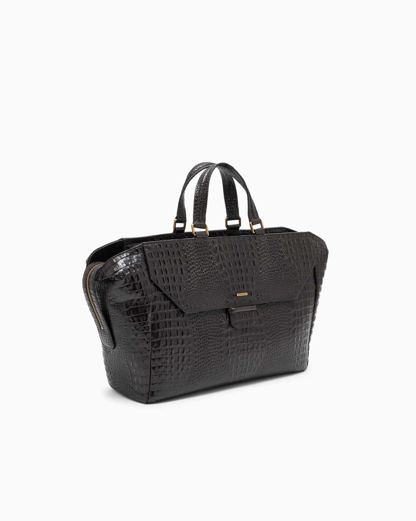 Crocodile-embossed leather briefcase Slide 1