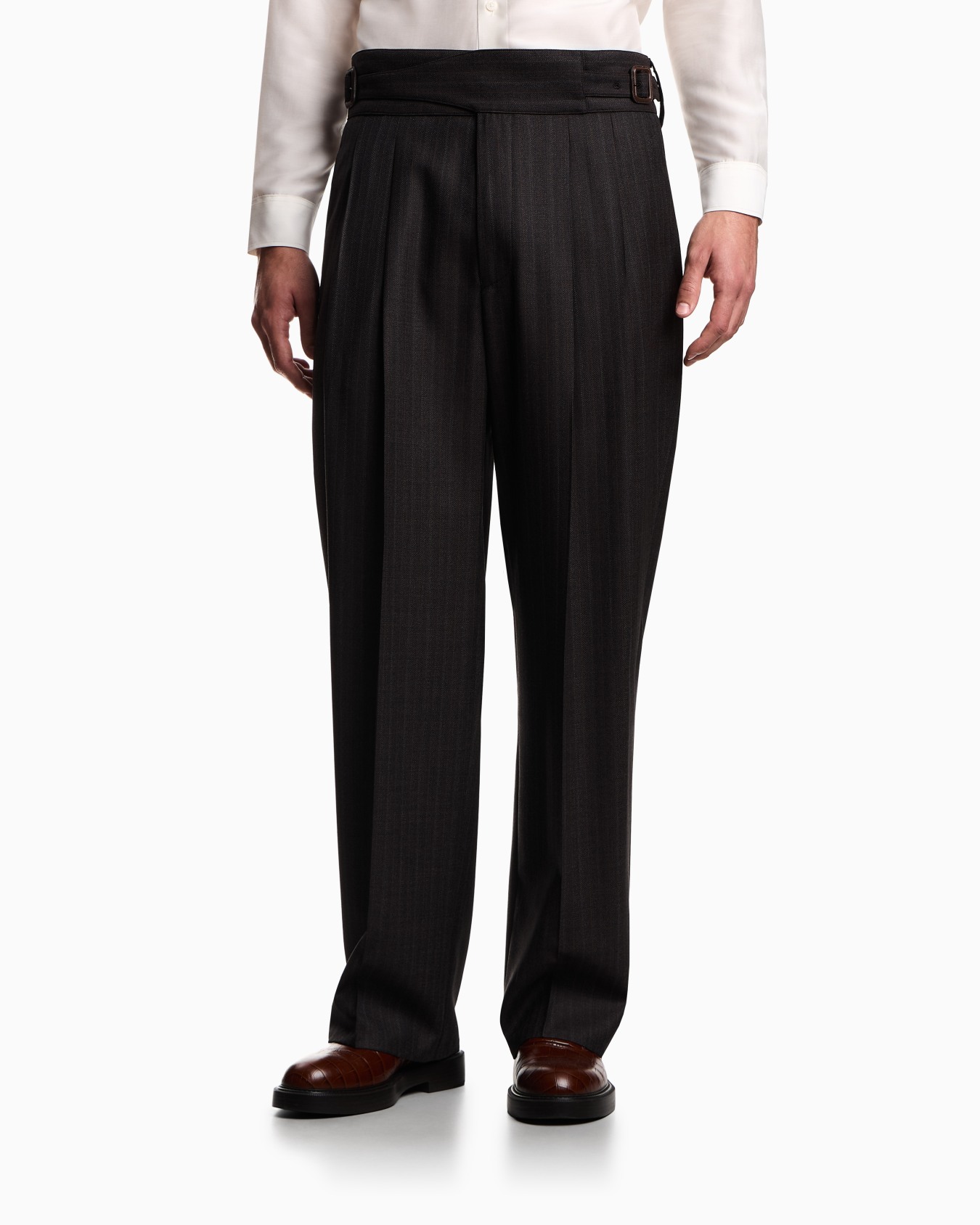 Striped mouliné virgin wool trousers with pleats Slide 3