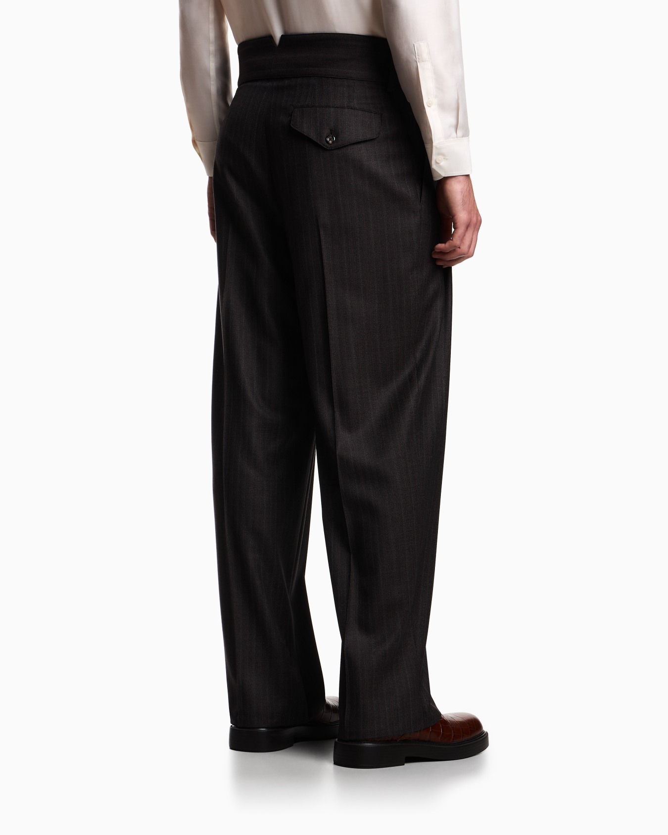 Striped mouliné virgin wool trousers with pleats Slide 2