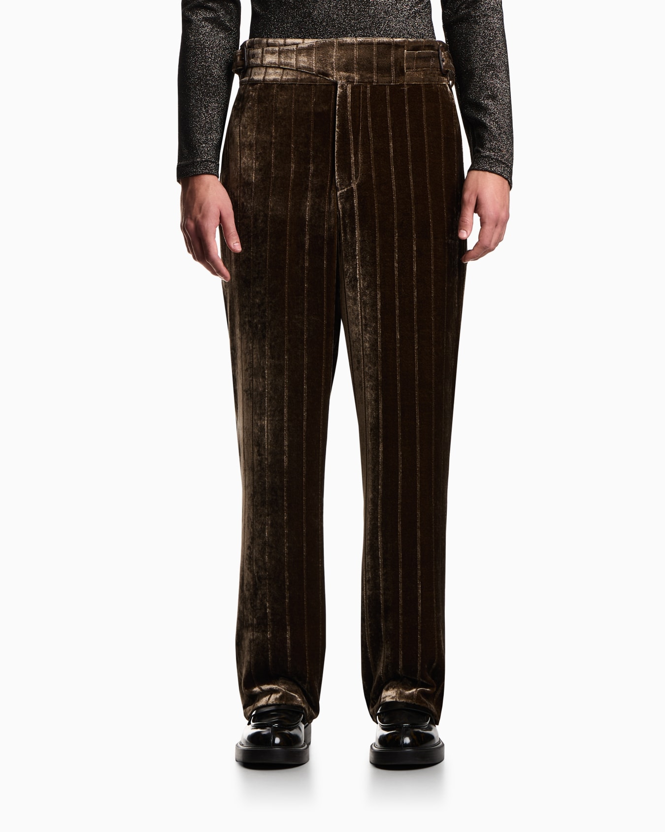 Pantalon à pinces en velours à rayures dévorées Diapositive 3