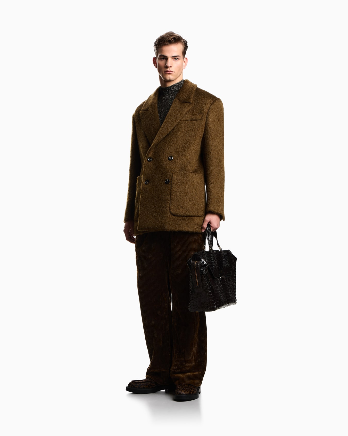 Double-breasted pea coat in a wool-blend mohair Slide 1