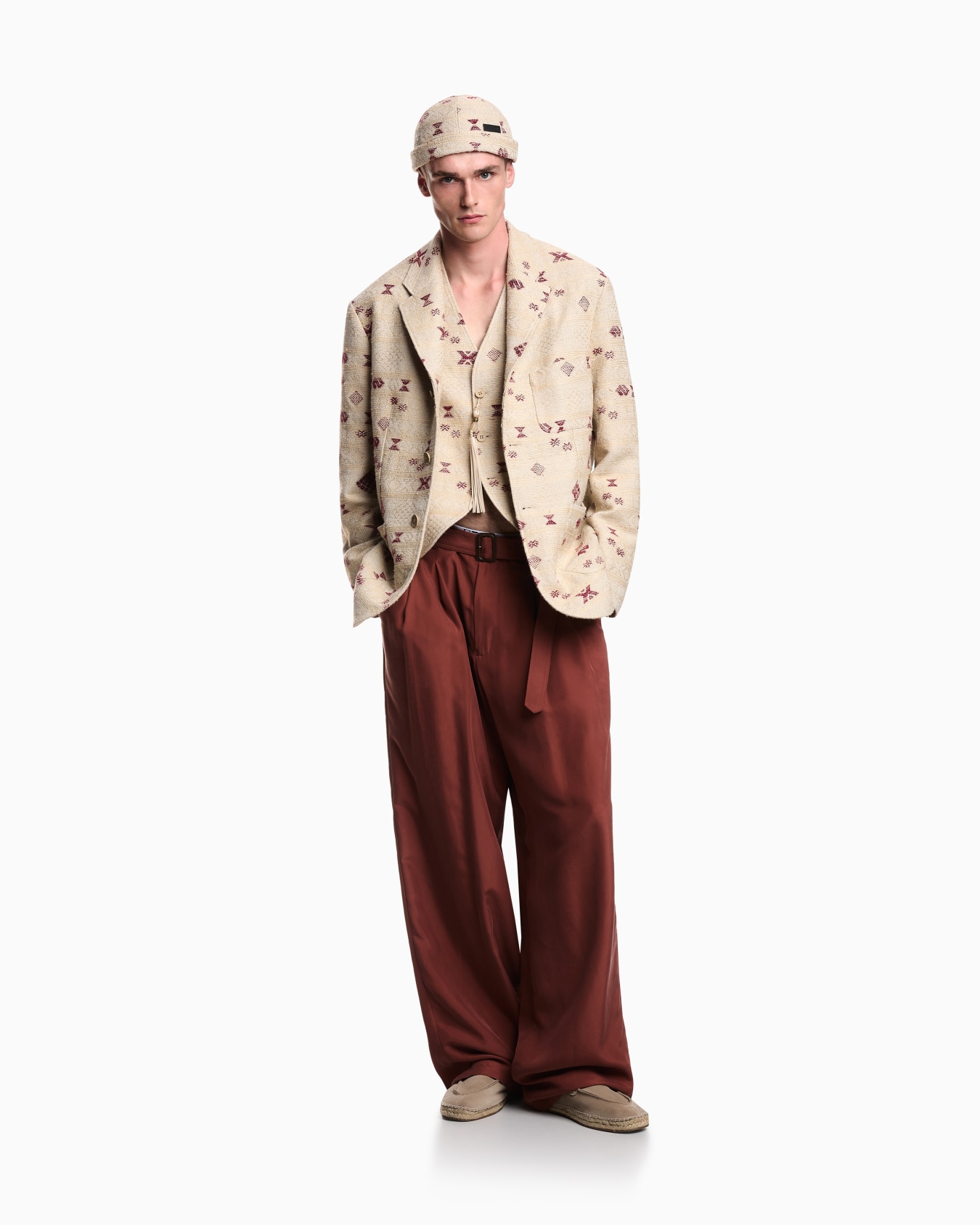 Pure washed silk habutai belted trousers Slide 1