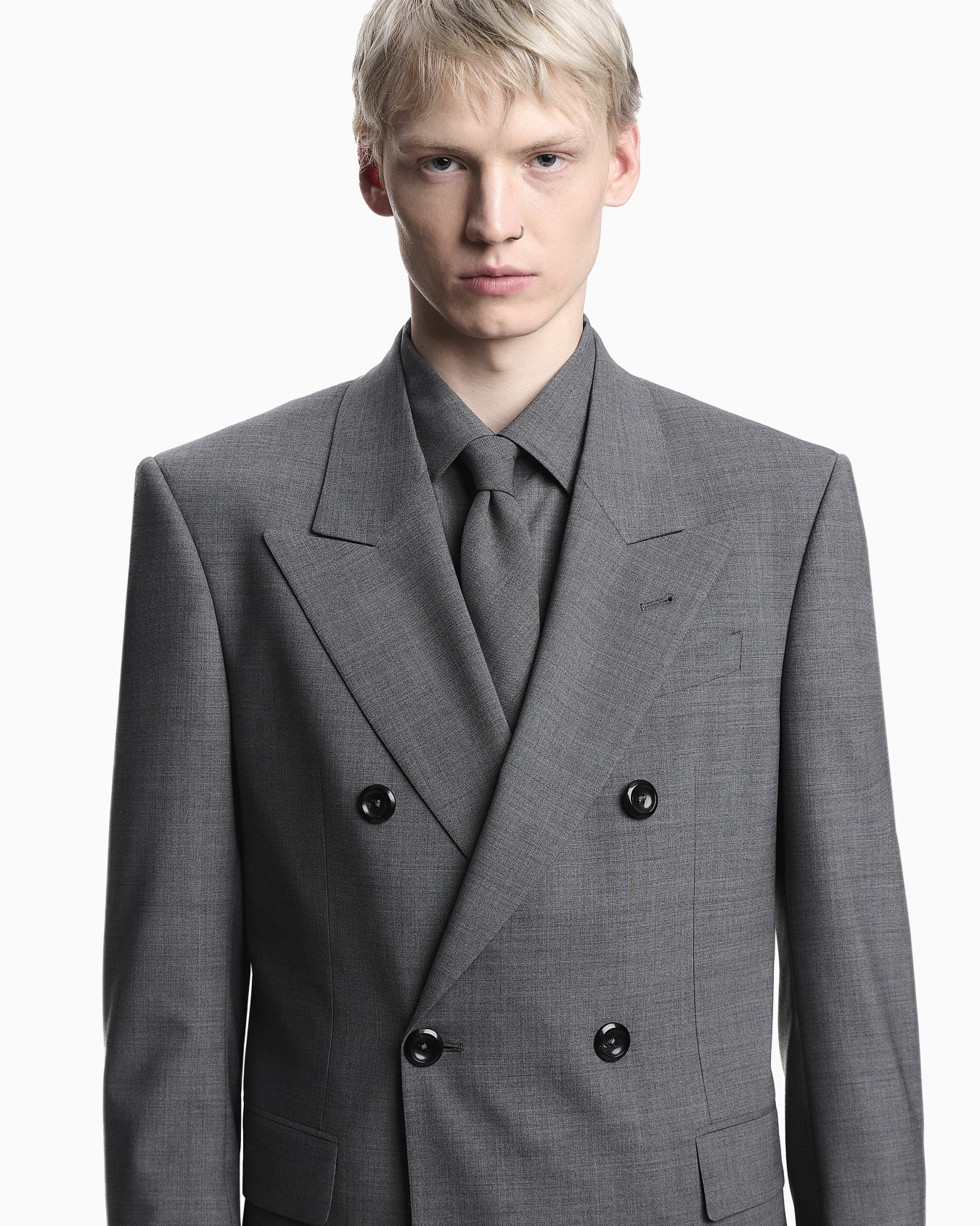 Double-breasted jacket in stretch wool canvas 슬라이드 4