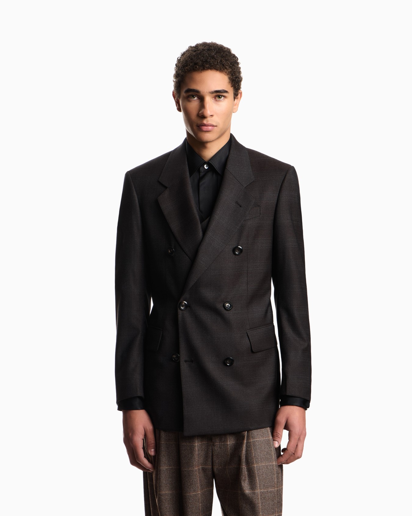 Double-breasted blazer in a Prince of Wales check super 130s wool Slide 2