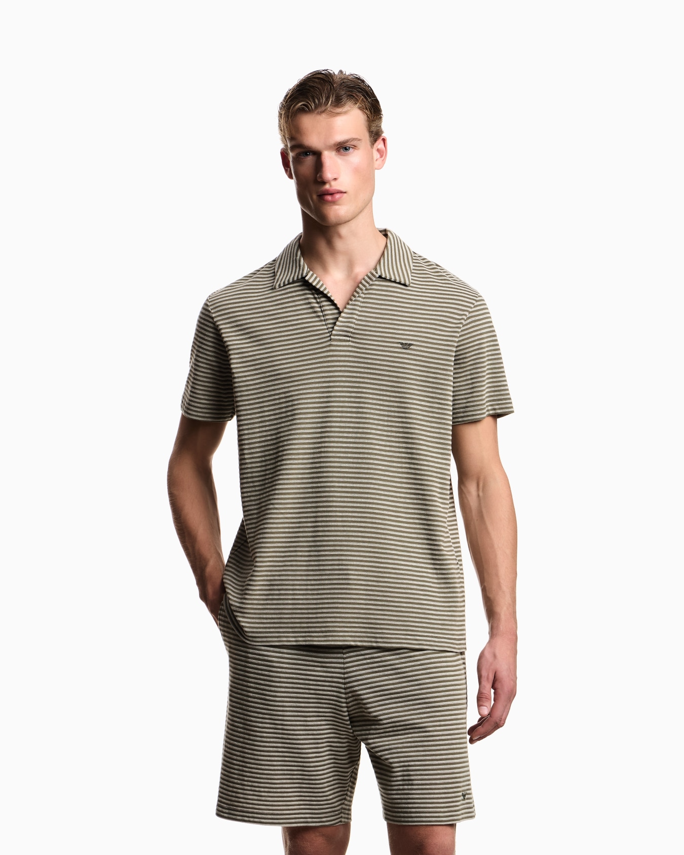 Striped knit beachwear polo shirt Slide 1
