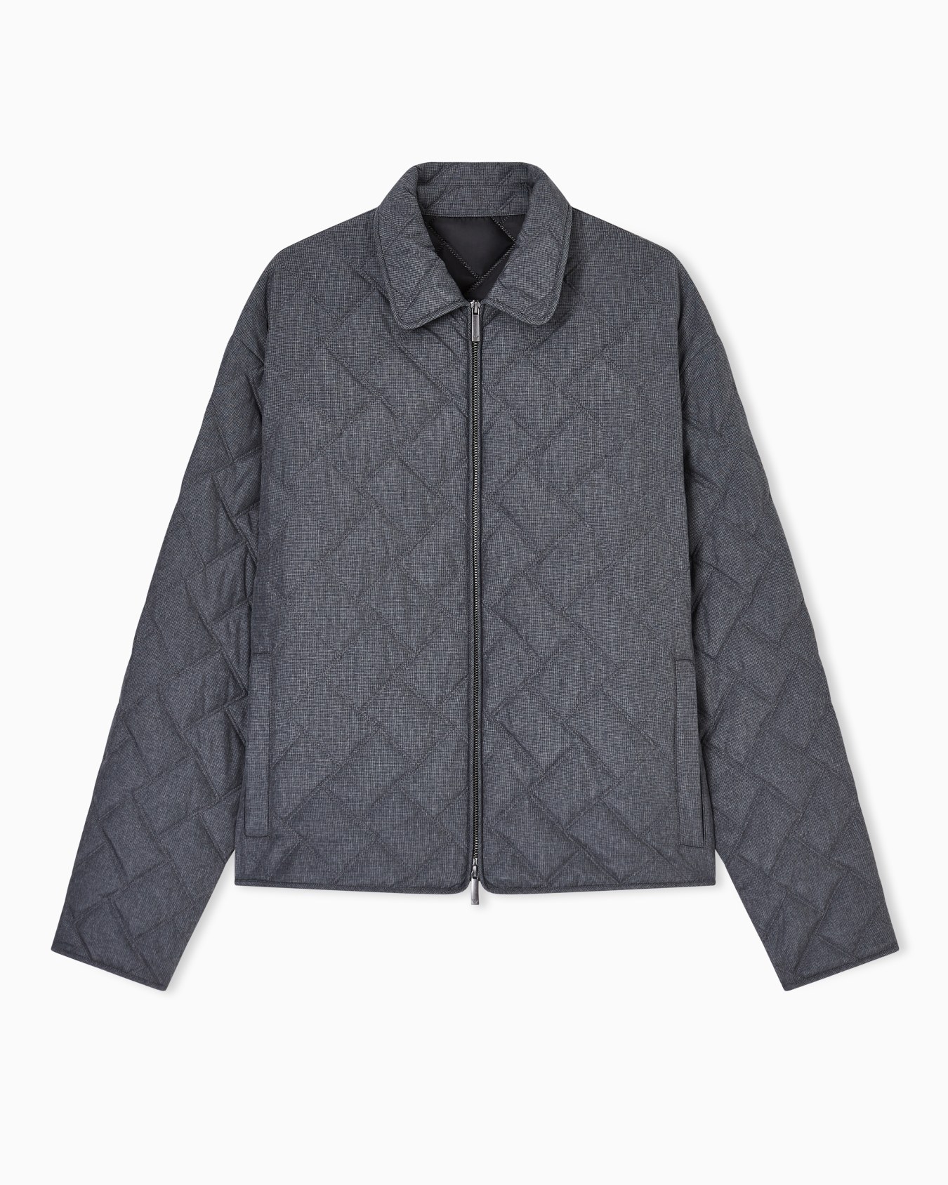 올오버 체크 마이크로 프린트 퀼팅 나일론 블루종 슬라이드 0